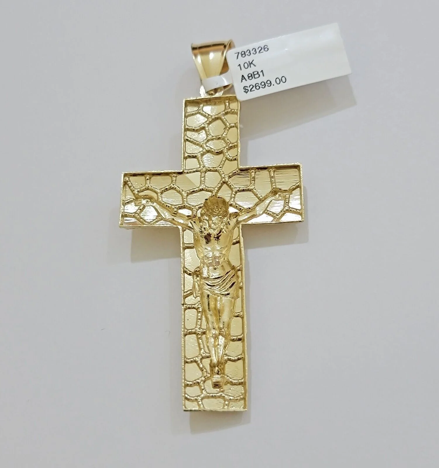 REAL 10k Gold Franco Necklace Nugget Cross Pendant SET 20" Inch 3mm Chain - Image 9