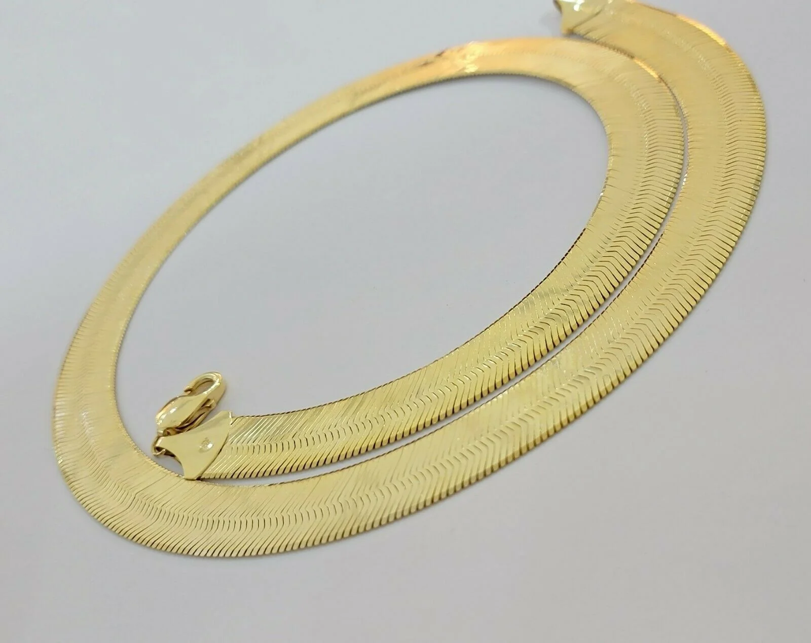 REAL 10k Gold Herringbone Chain Necklace 15mm 18"-24" 10kt Yellow Gold SOLID - Image 4