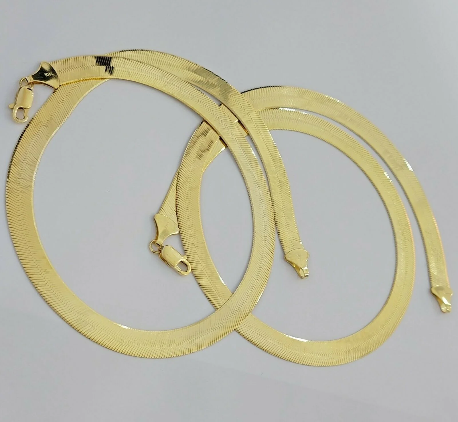 REAL 10k Gold Herringbone Chain Necklace 9mm 18"-22" 10kt Yellow Gold SOLID - Image 2