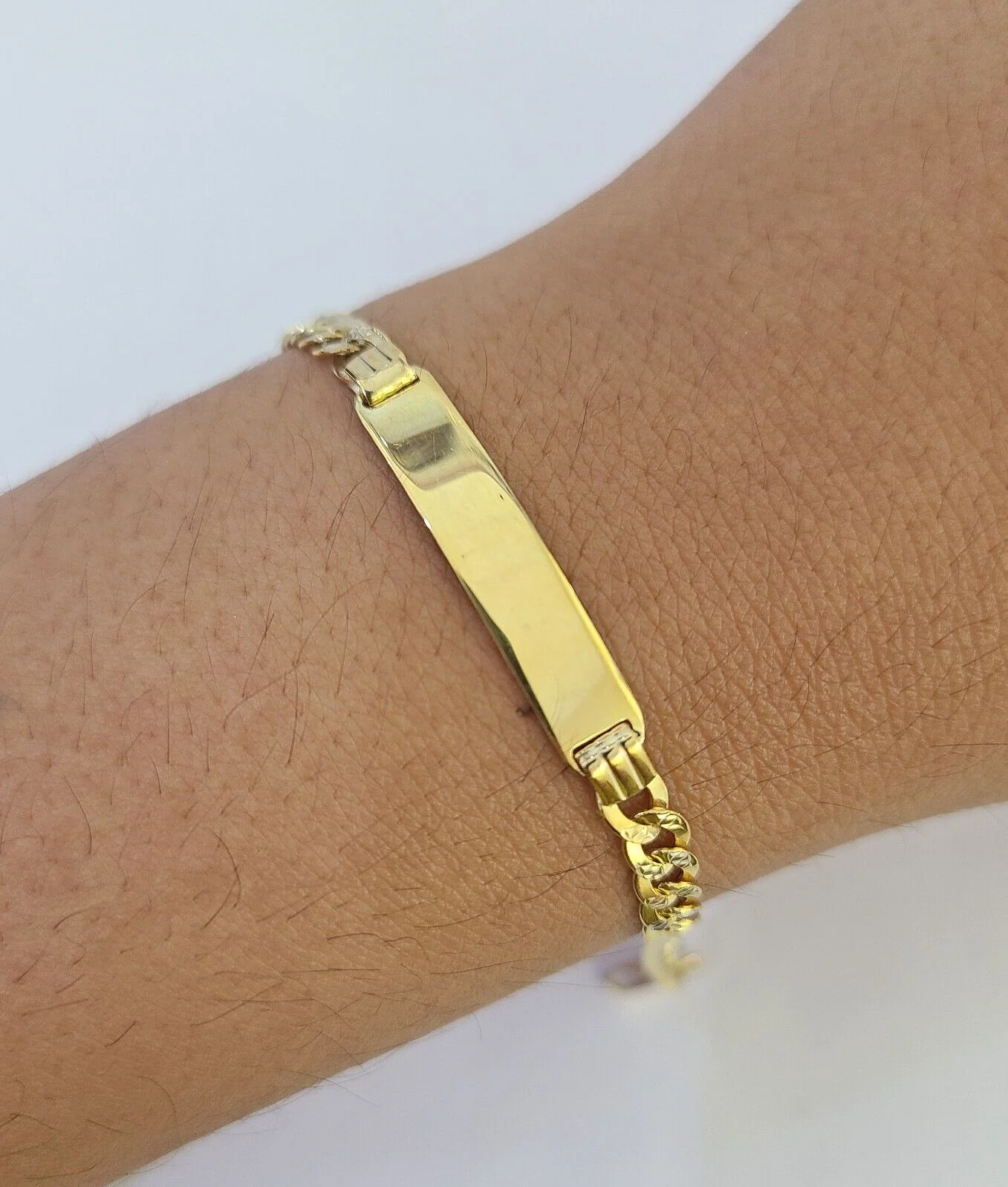 REAL 10K Gold ID Bracelet Kids Baby Diamond Cuts Cuban Curb Link - Image 3