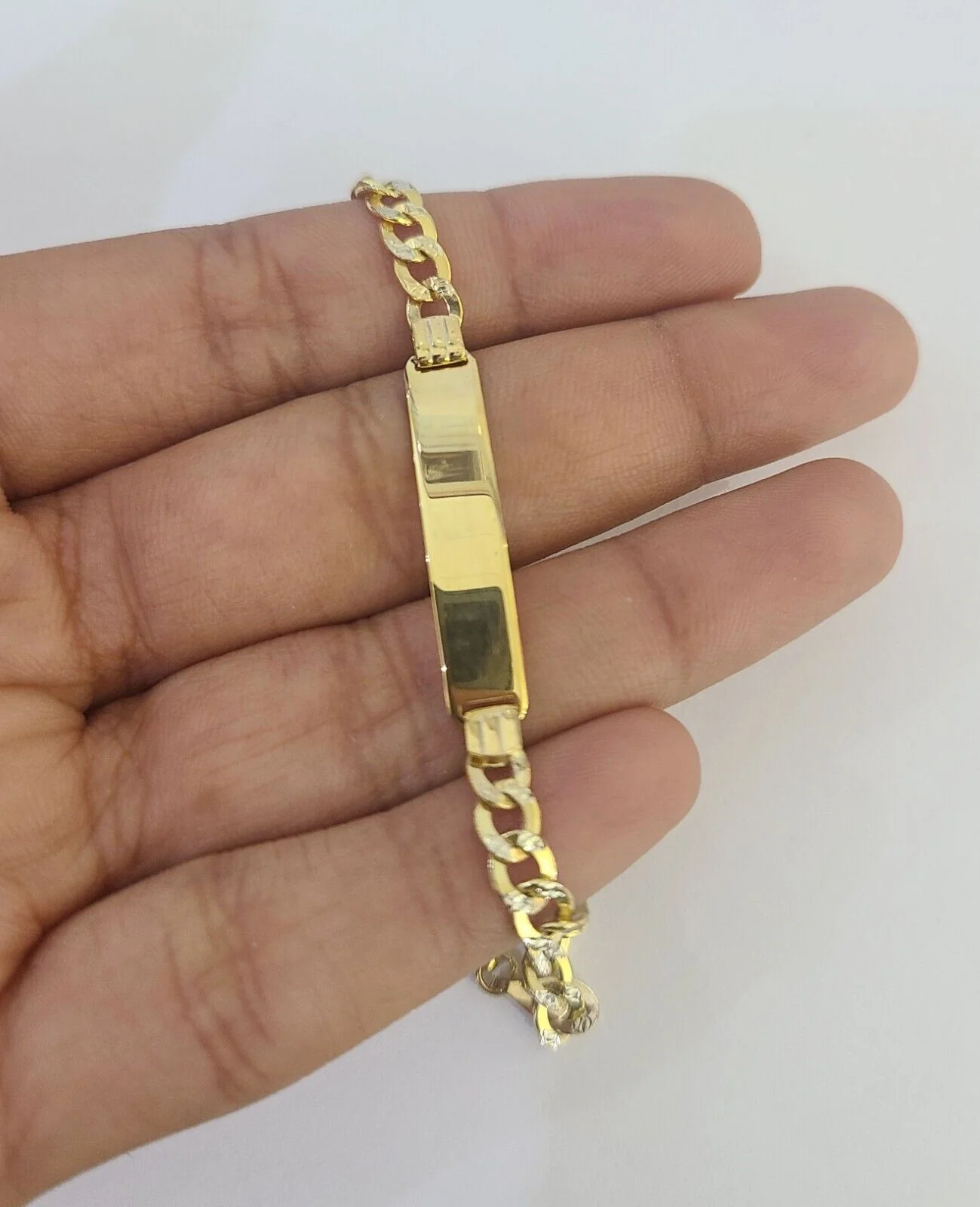 REAL 10K Gold ID Bracelet Kids Baby Diamond Cuts Cuban Curb Link - Image 5