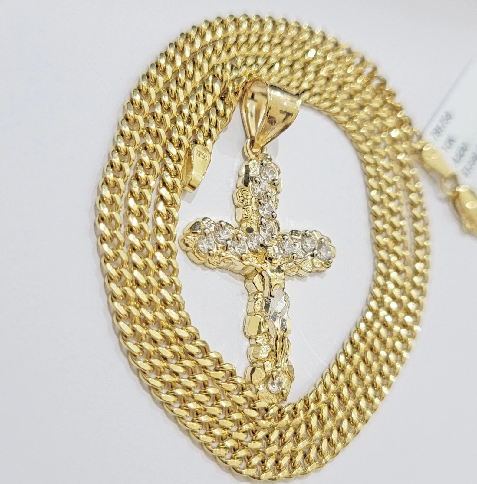 Real 10k Gold Jesus Cross Charm Chain Set Miami Cuban Link Necklace 2.5mm 18-26" - Image 6