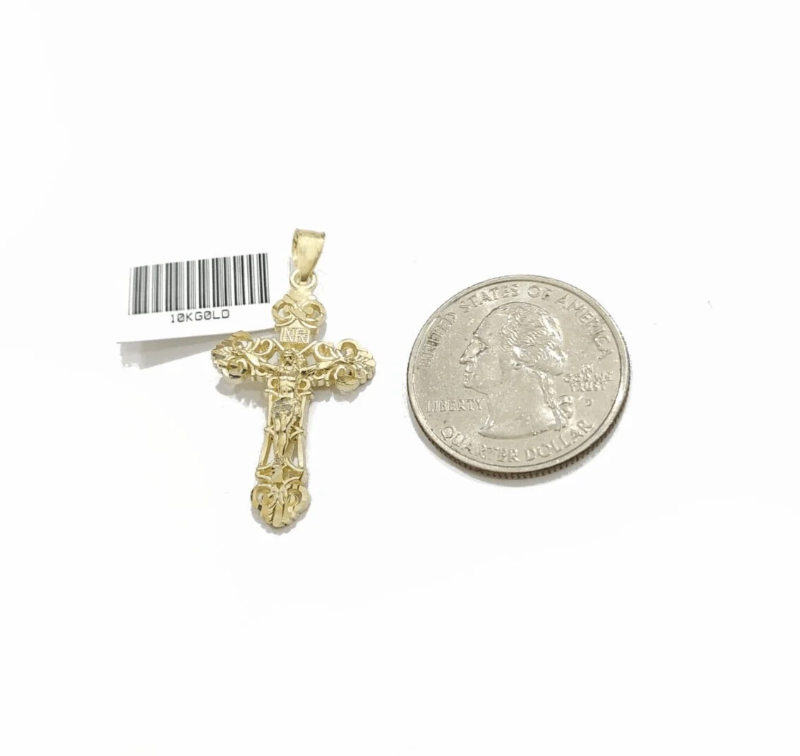 Real 10k Gold Jesus Cross Charm Pendant 10KT Yellow Gold For Chain & Necklace - Image 5