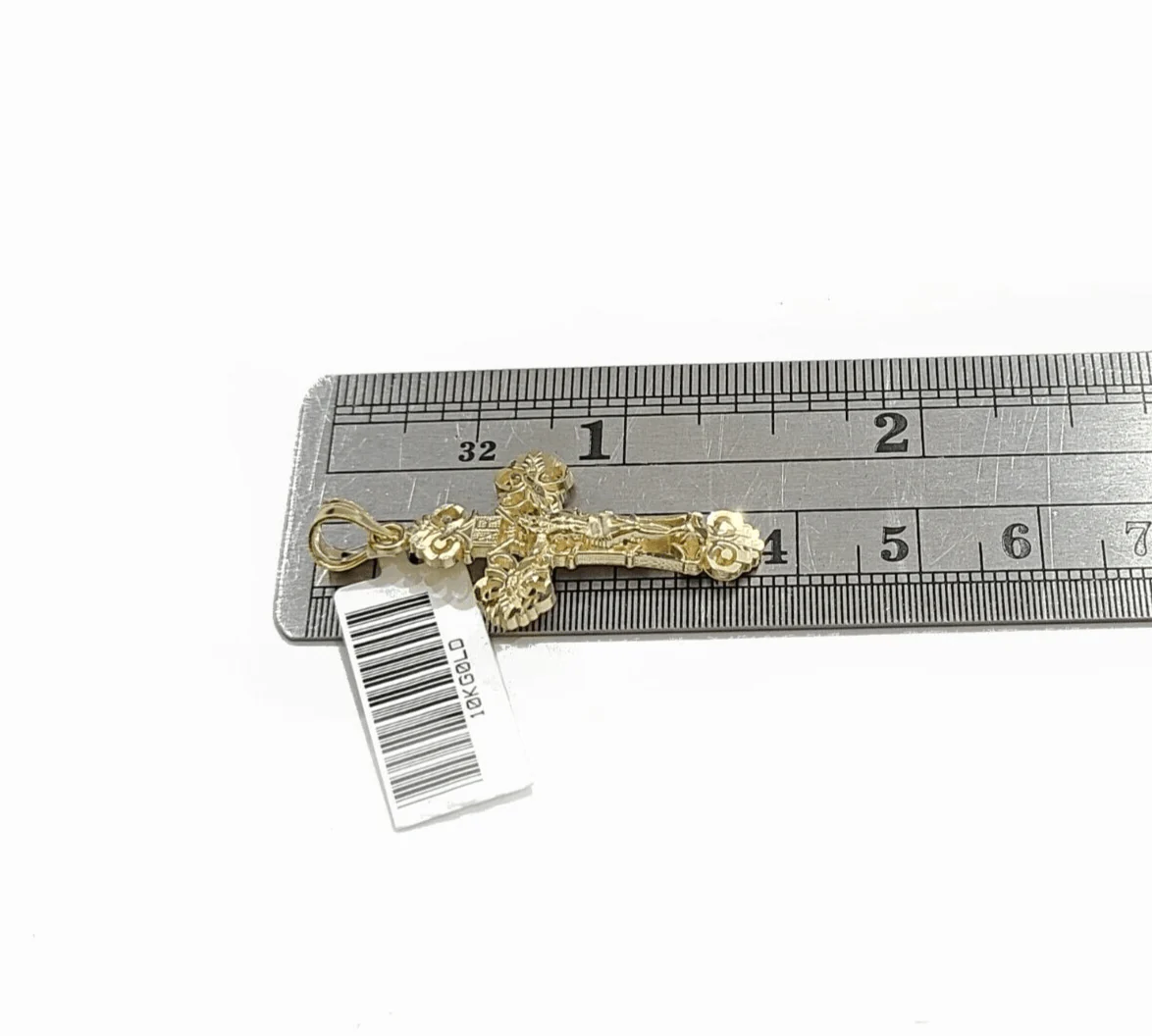 Real 10k Gold Jesus Cross Charm Pendant 10KT Yellow Gold For Chain & Necklace - Image 7