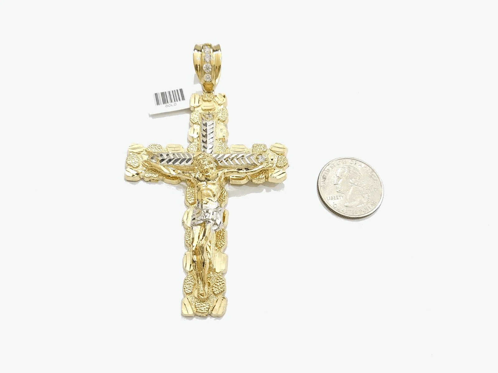 Real 10k Gold Jesus Cross Charm Pendant 3.5'' Inch 10KT Yellow Gold - Image 3