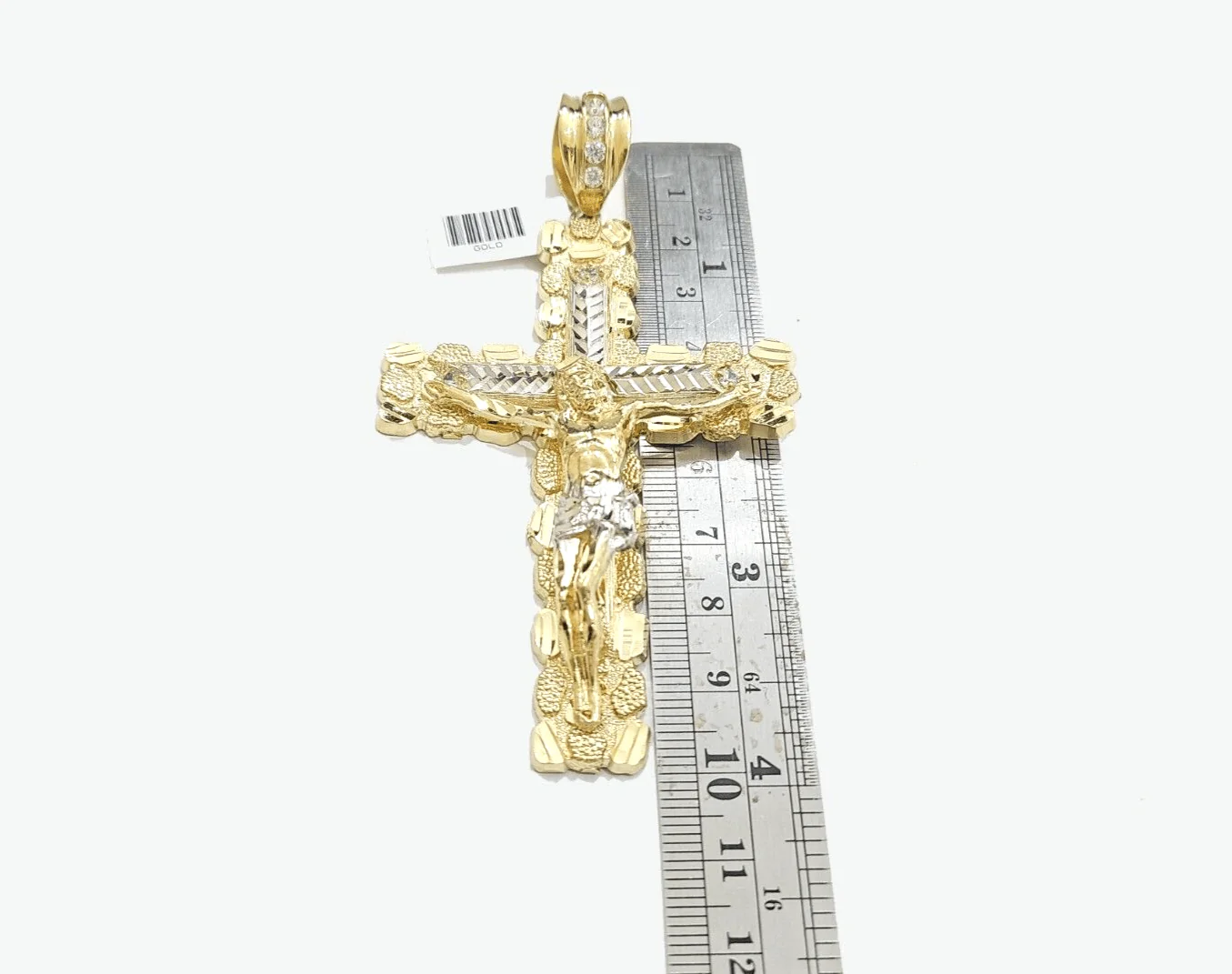 Real 10k Gold Jesus Cross Charm Pendant 3.5'' Inch 10KT Yellow Gold - Image 4