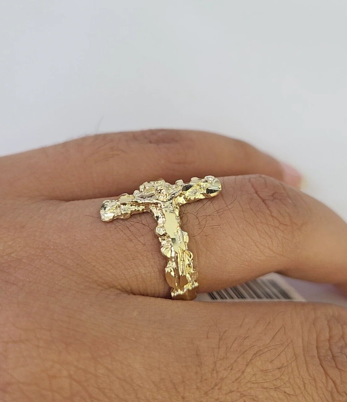 REAL 10K Gold Jesus Cross Nugget Ring Band Style Rings 10Kt Yellow All Sizes - Image 2