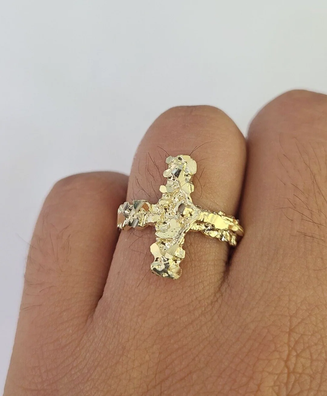REAL 10K Gold Jesus Cross Nugget Ring Band Style Rings 10Kt Yellow All Sizes - Image 4