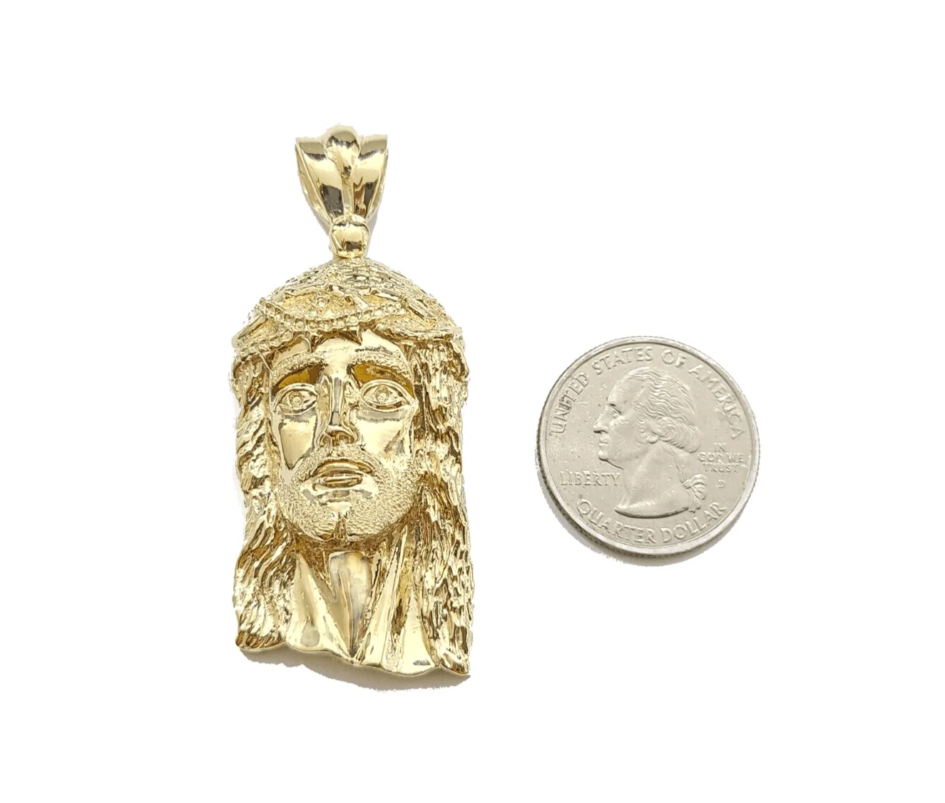 Real 10k Gold Jesus Head Charm Pendant 2'' Inch 10KT Yellow Gold - Image 3