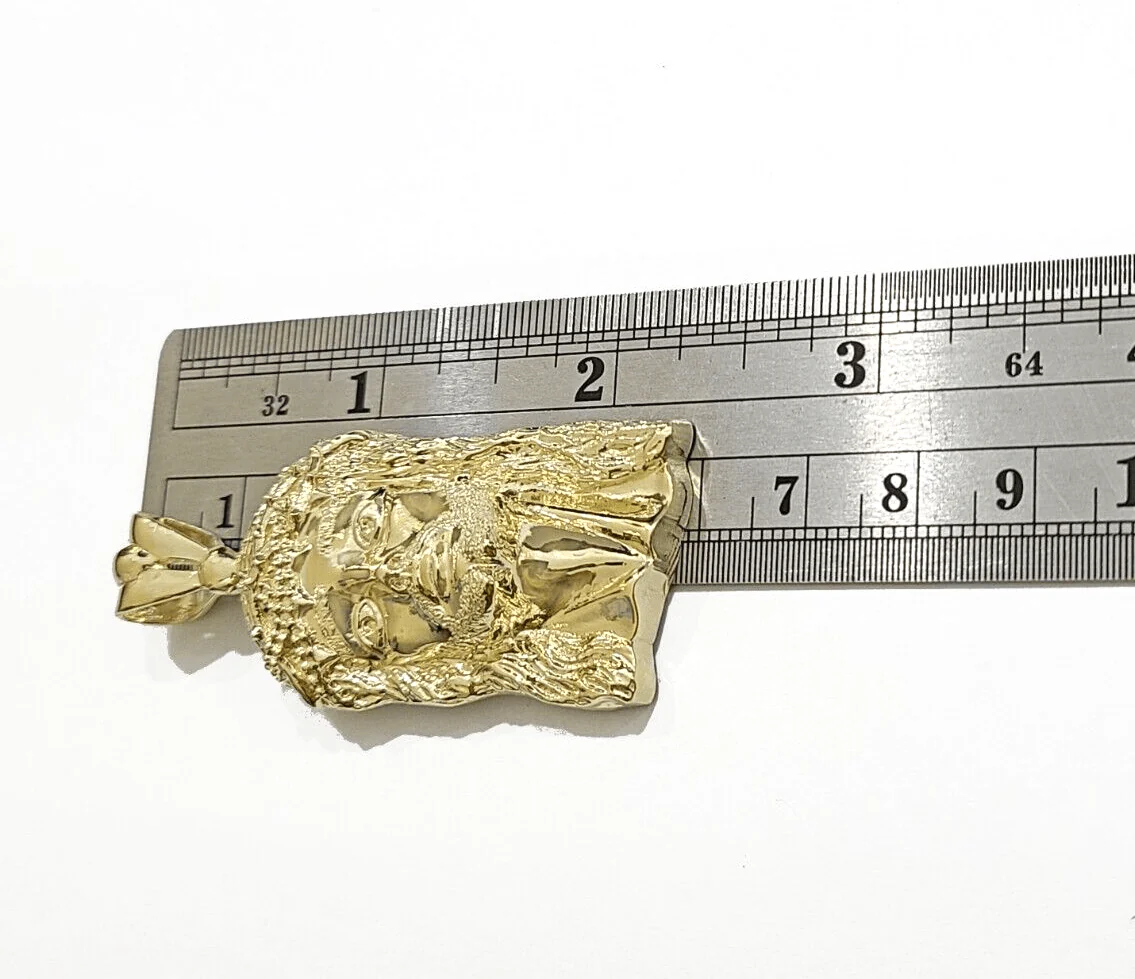 Real 10k Gold Jesus Head Charm Pendant 2'' Inch 10KT Yellow Gold - Image 4