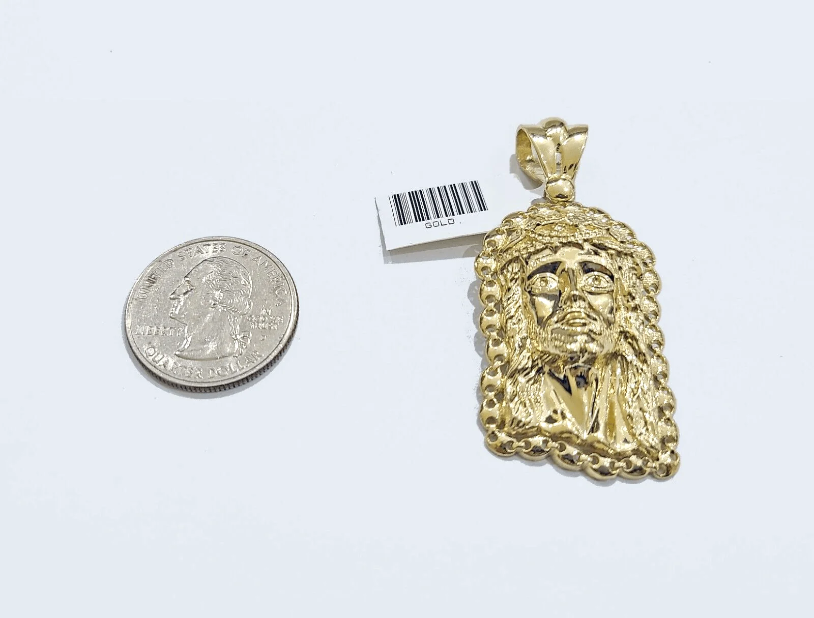 Real 10k Gold Jesus Head Charm Pendant 2'' Inch 10KT Yellow Gold - Image 3