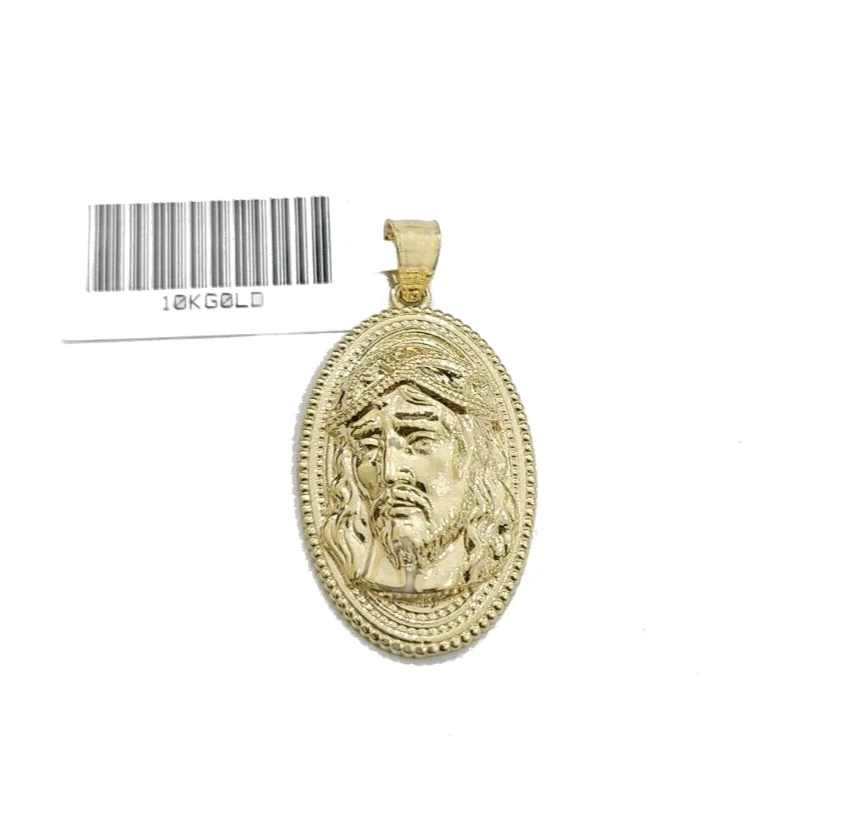Real 10k Gold Jesus Head Circular Charm Pendant 10KT Yellow Gold - Image 2