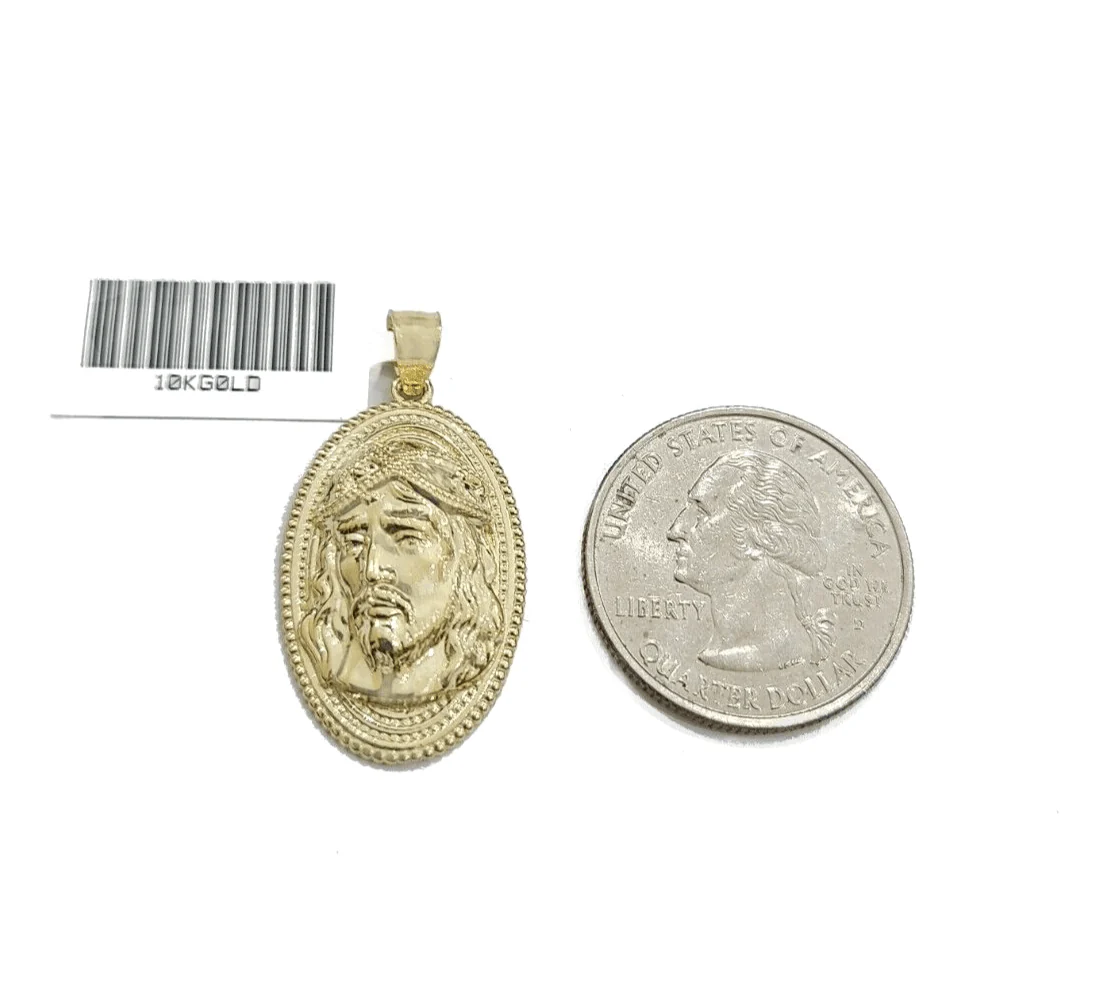 Real 10k Gold Jesus Head Circular Charm Pendant 10KT Yellow Gold - Image 3