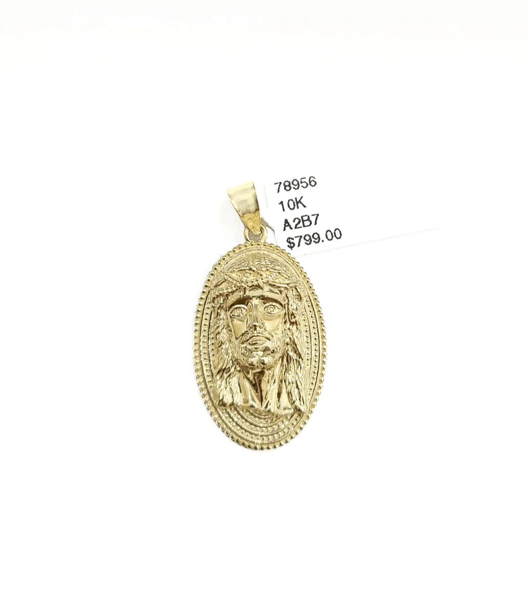 Real 10k Gold Jesus Head Circular Charm Pendant 10KT Yellow Gold - Image 2