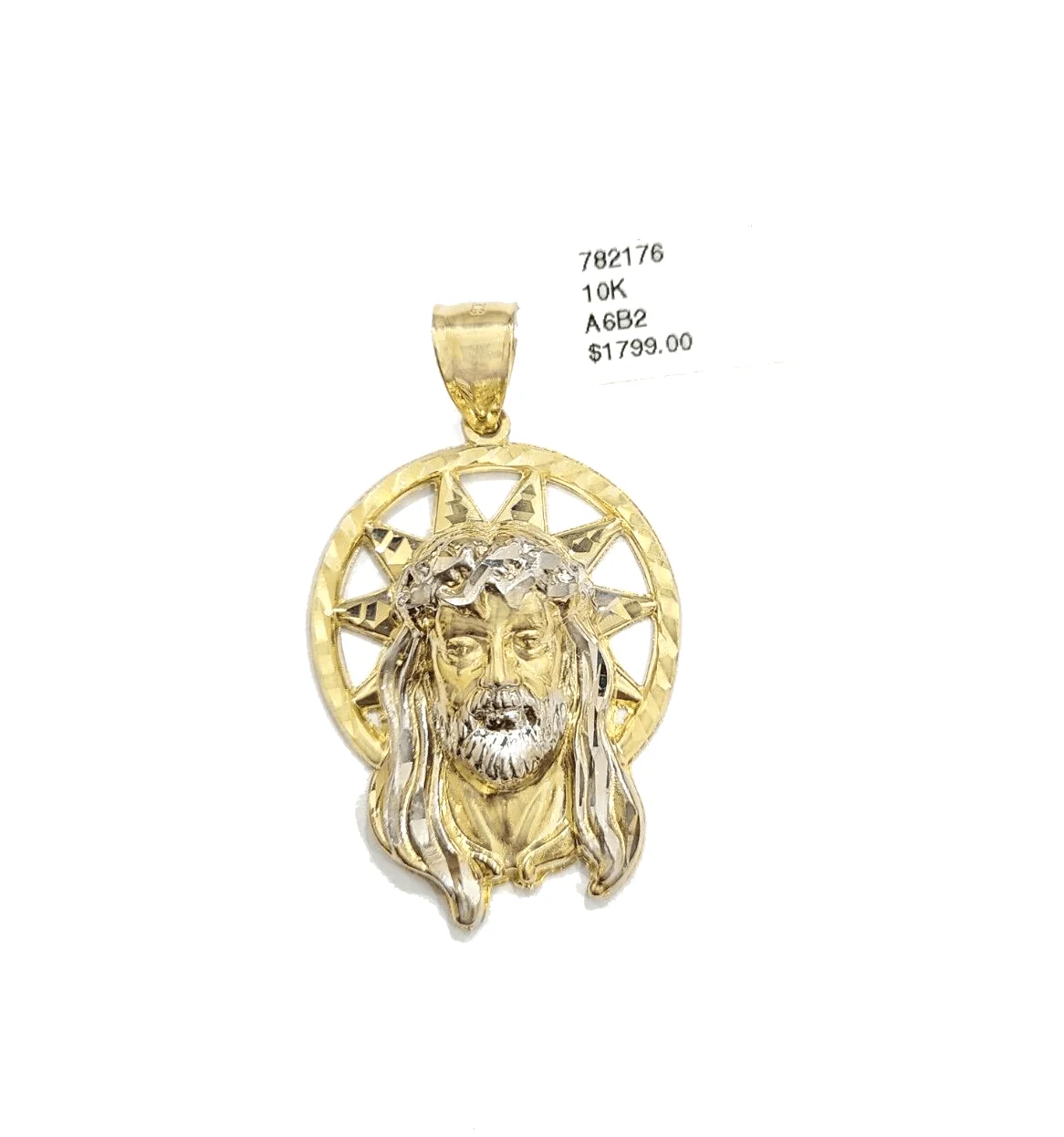 Real 10k Gold Jesus Star Head Circular Charm Pendant 10KT Yellow Gold