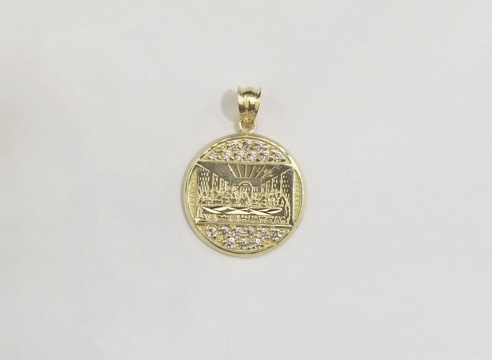Real 10k Gold Last Supper Charm Circular Pendant 10kt Yellow Gold Men Women - Image 2