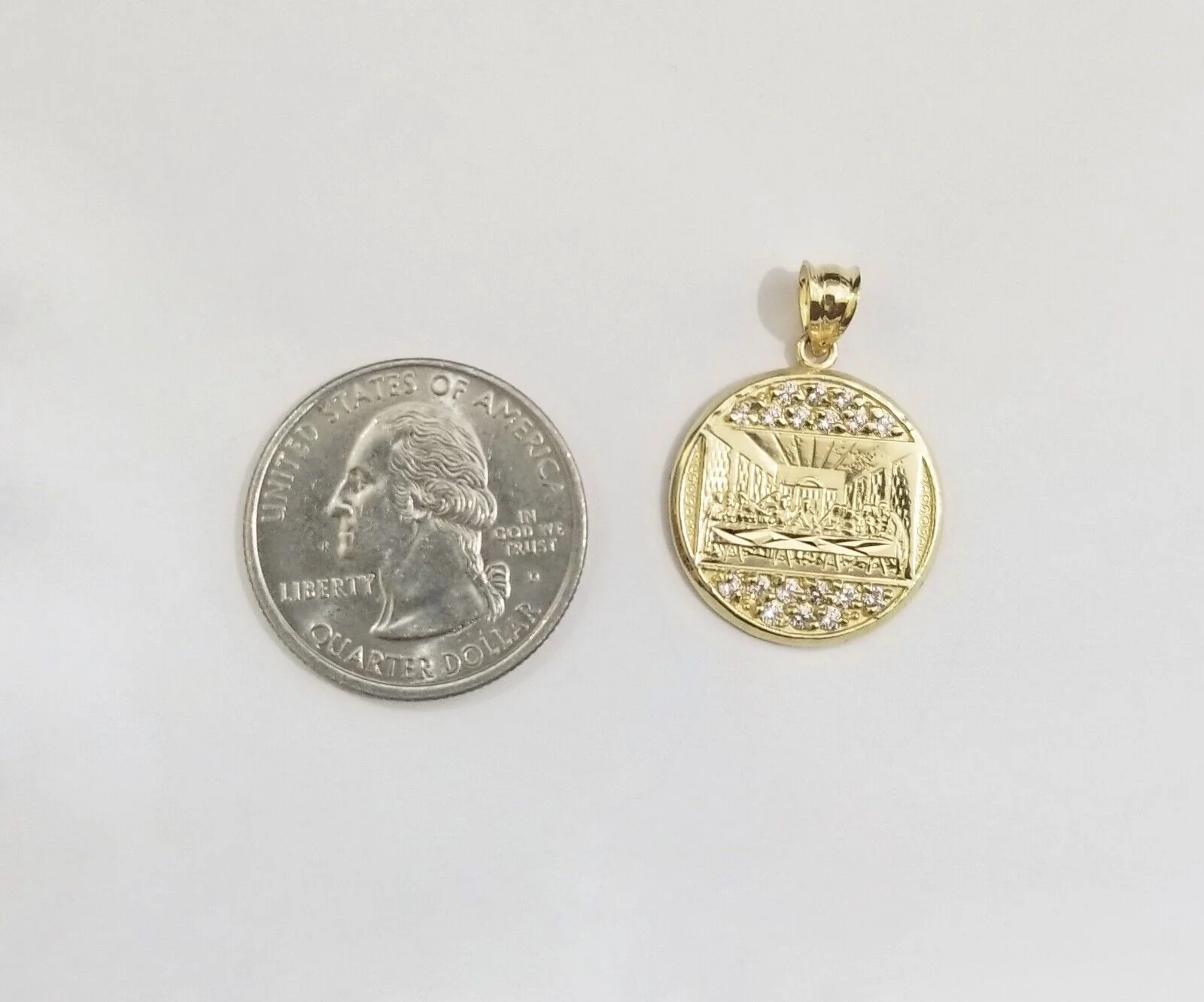 Real 10k Gold Last Supper Charm Circular Pendant 10kt Yellow Gold Men Women - Image 4
