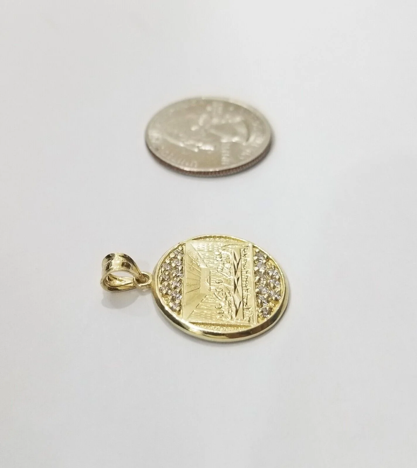 Real 10k Gold Last Supper Charm Circular Pendant 10kt Yellow Gold Men Women - Image 5