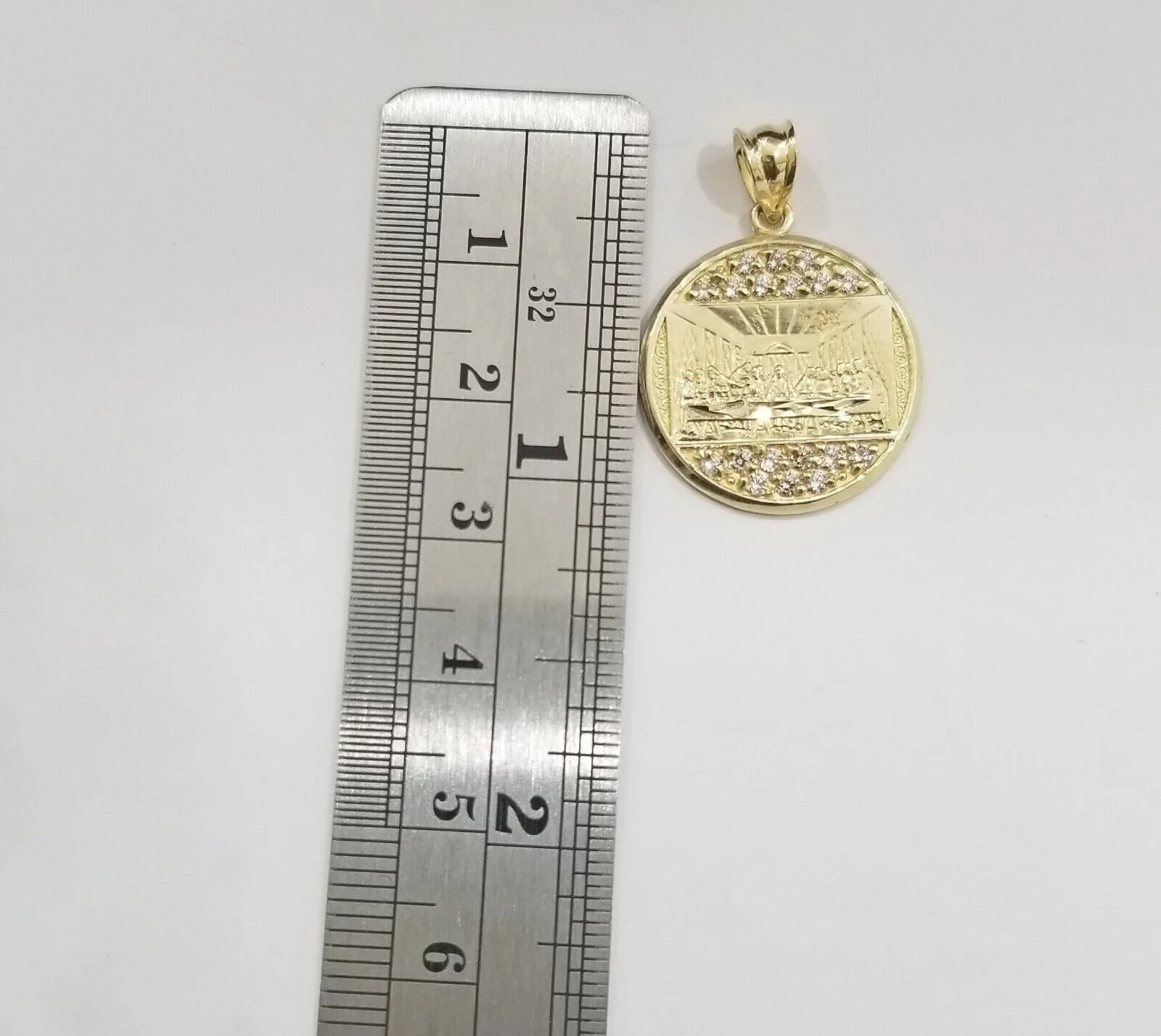 Real 10k Gold Last Supper Charm Circular Pendant 10kt Yellow Gold Men Women - Image 6