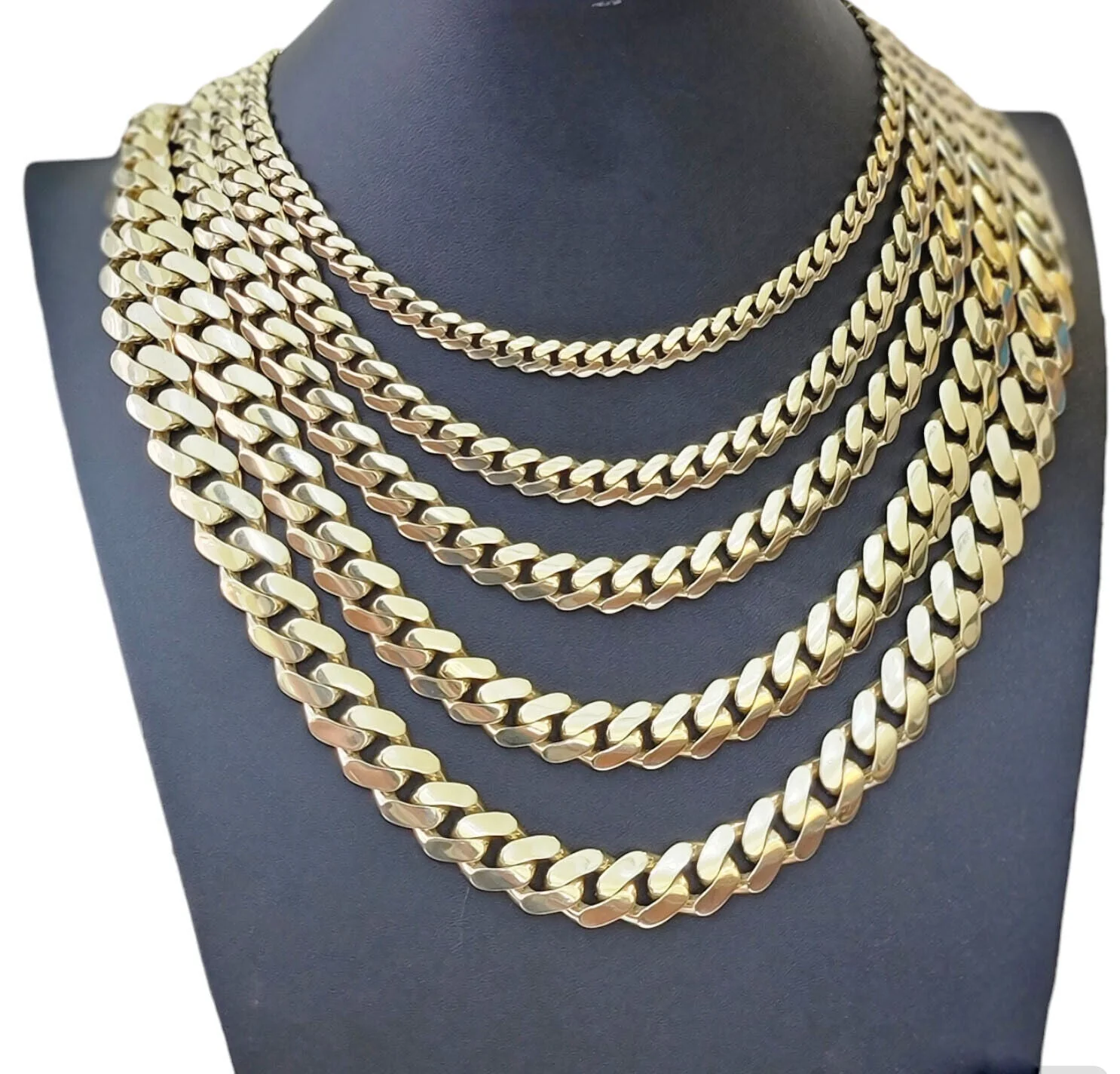 Real 10k Gold Link Chain Necklace Royal Cuban Monaco 7mm 8mm 9mm 11mm 13mm 15mm - Image 4