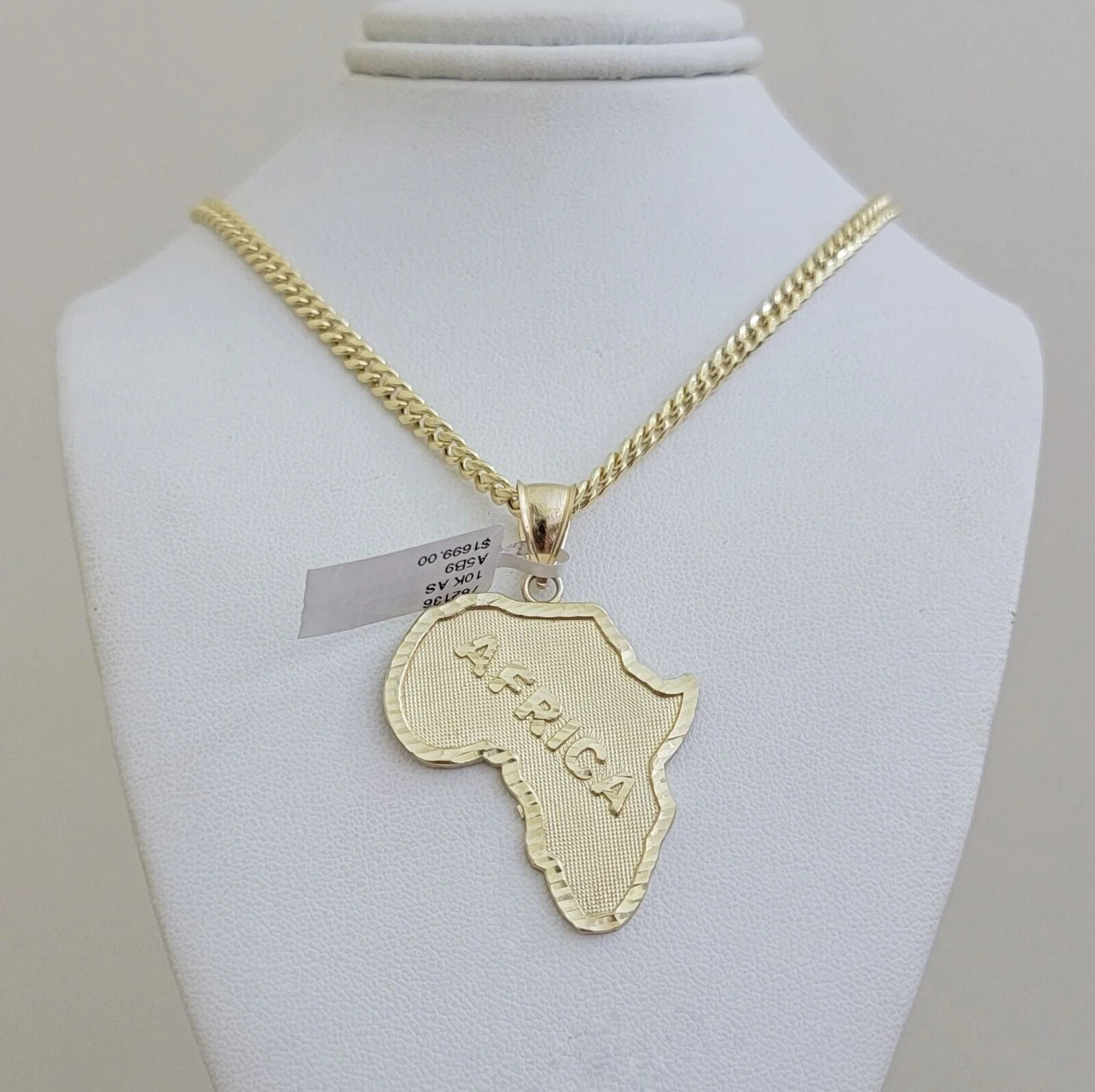 Real 10k Gold Map Charm & Miami Cuban Link Chain Necklace SET 4mm 26Inch Pendant - Image 2