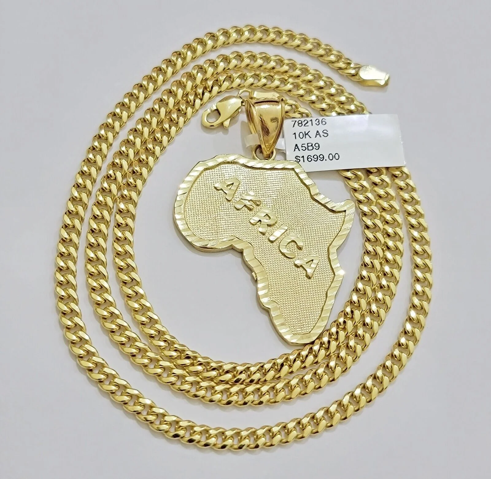 Real 10k Gold Map Charm & Miami Cuban Link Chain Necklace SET 4mm 26Inch Pendant - Image 3