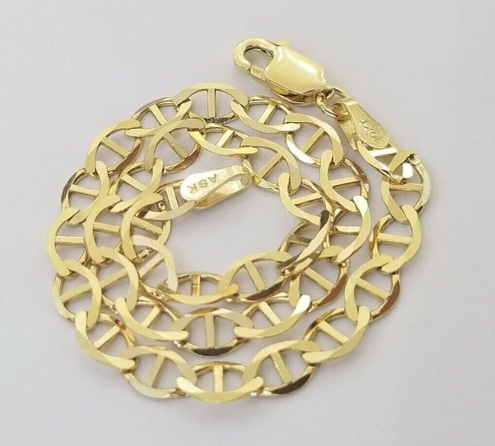 Real 10k Gold Mariner Anchor Link Chain Bracelet Set 4mm 20"- 24" Inch - Image 2
