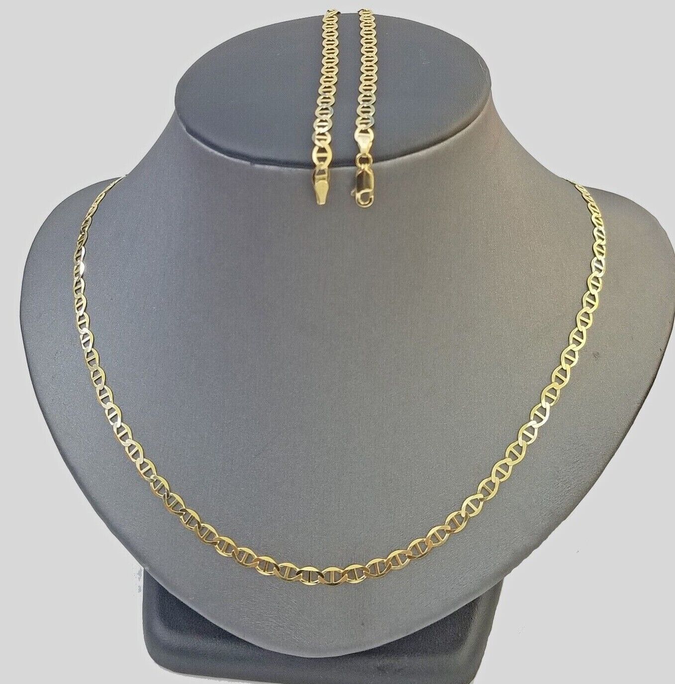 Real 10k Gold Mariner Anchor Link Chain Bracelet Set 4mm 20"- 24" Inch - Image 3
