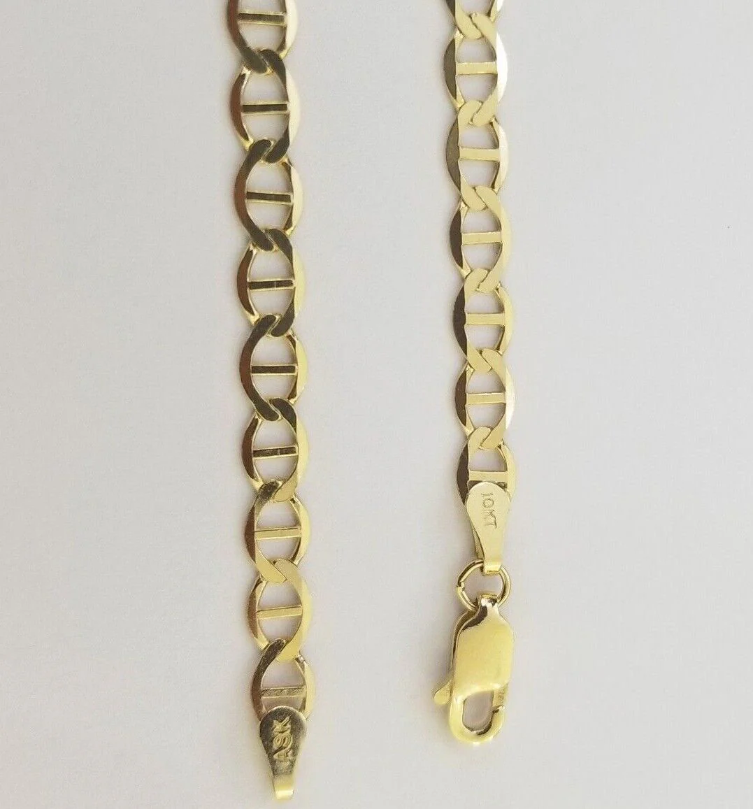 Real 10k Gold Mariner Anchor Link Chain Bracelet Set 4mm 20"- 24" Inch - Image 4