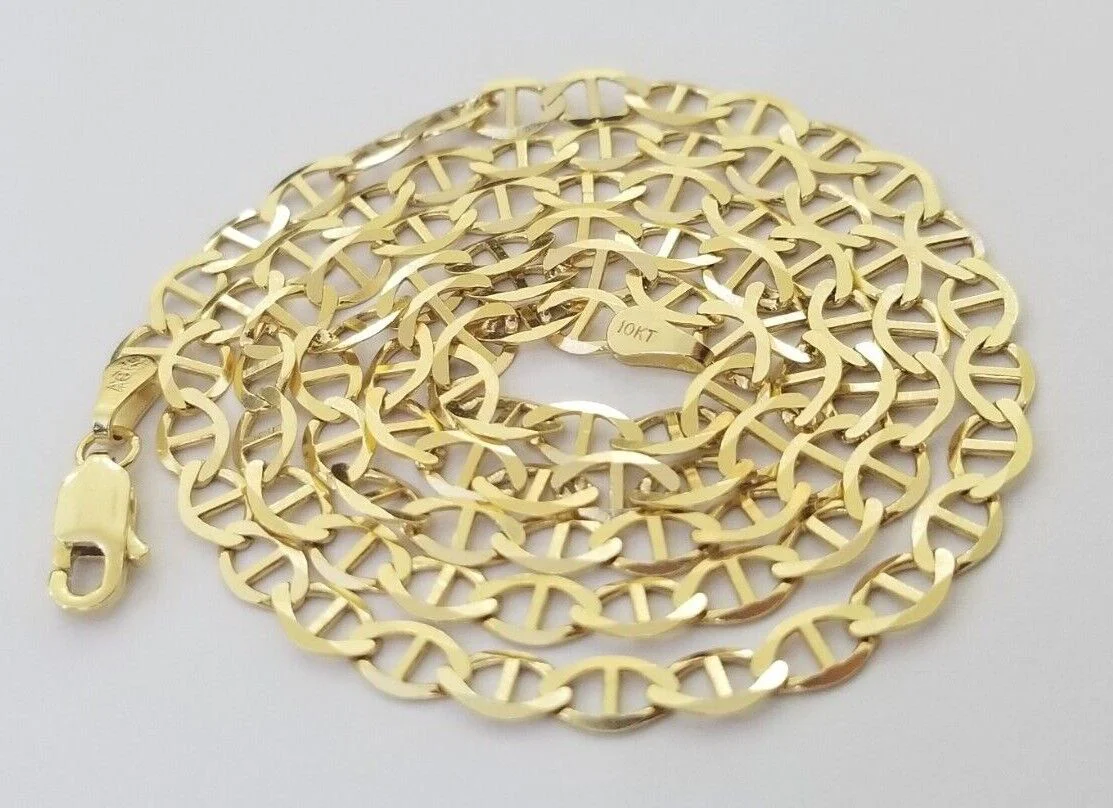 Real 10k Gold Mariner Anchor Link Chain Bracelet Set 4mm 20"- 24" Inch - Image 8