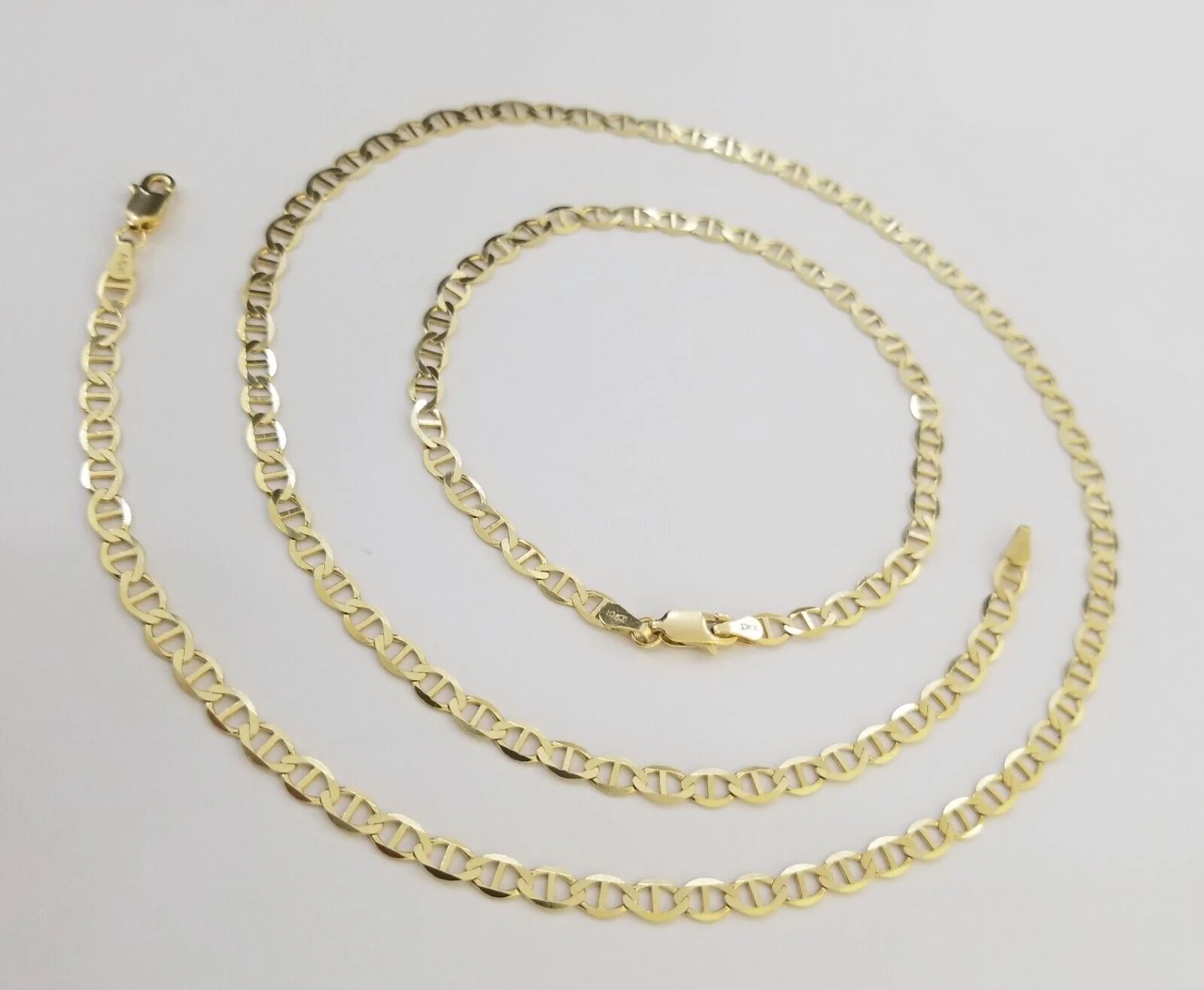 Real 10k Gold Mariner Anchor Link Chain Bracelet Set 4mm 20"- 24" Inch - Image 9