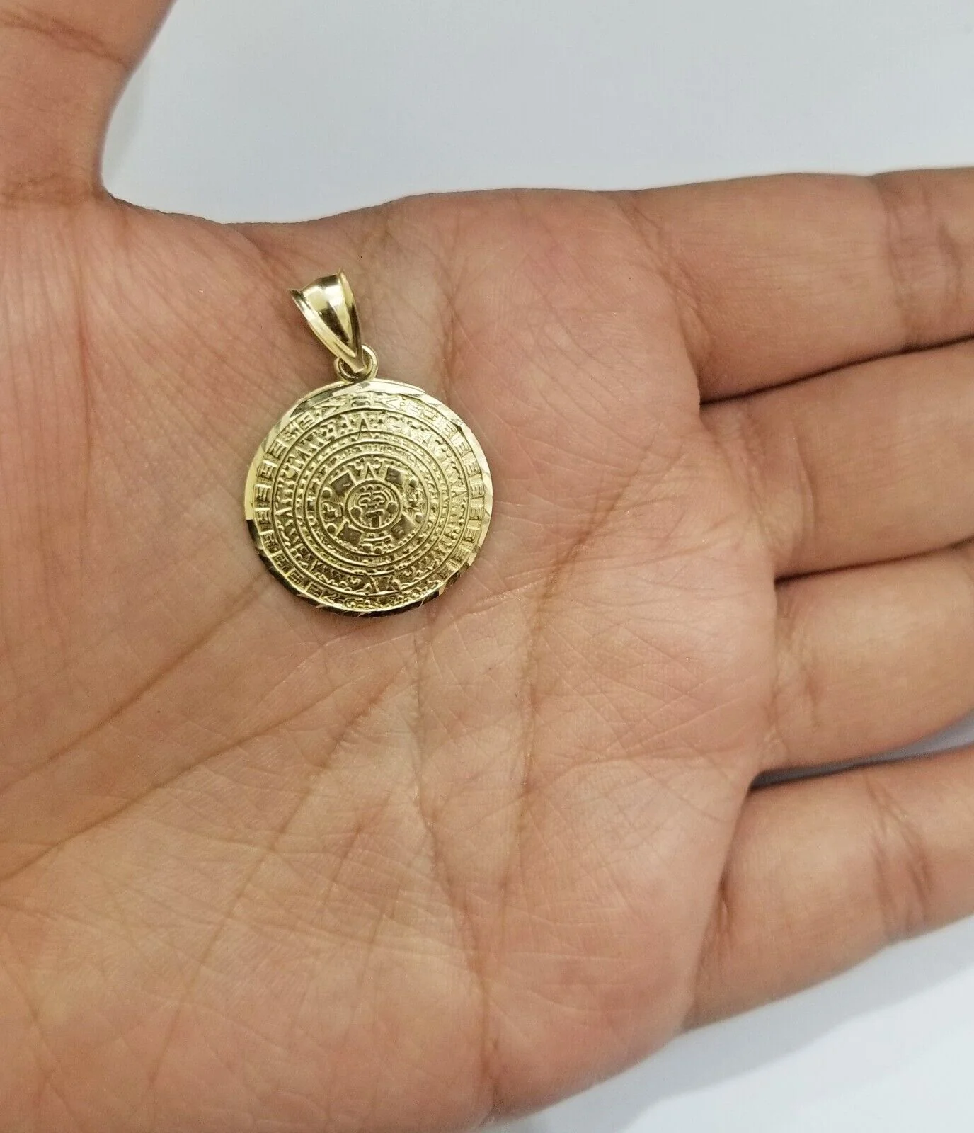 Real 10k Gold Mayan Calendar Circular Charm Pendant 10kt Yellow Gold - Image 2