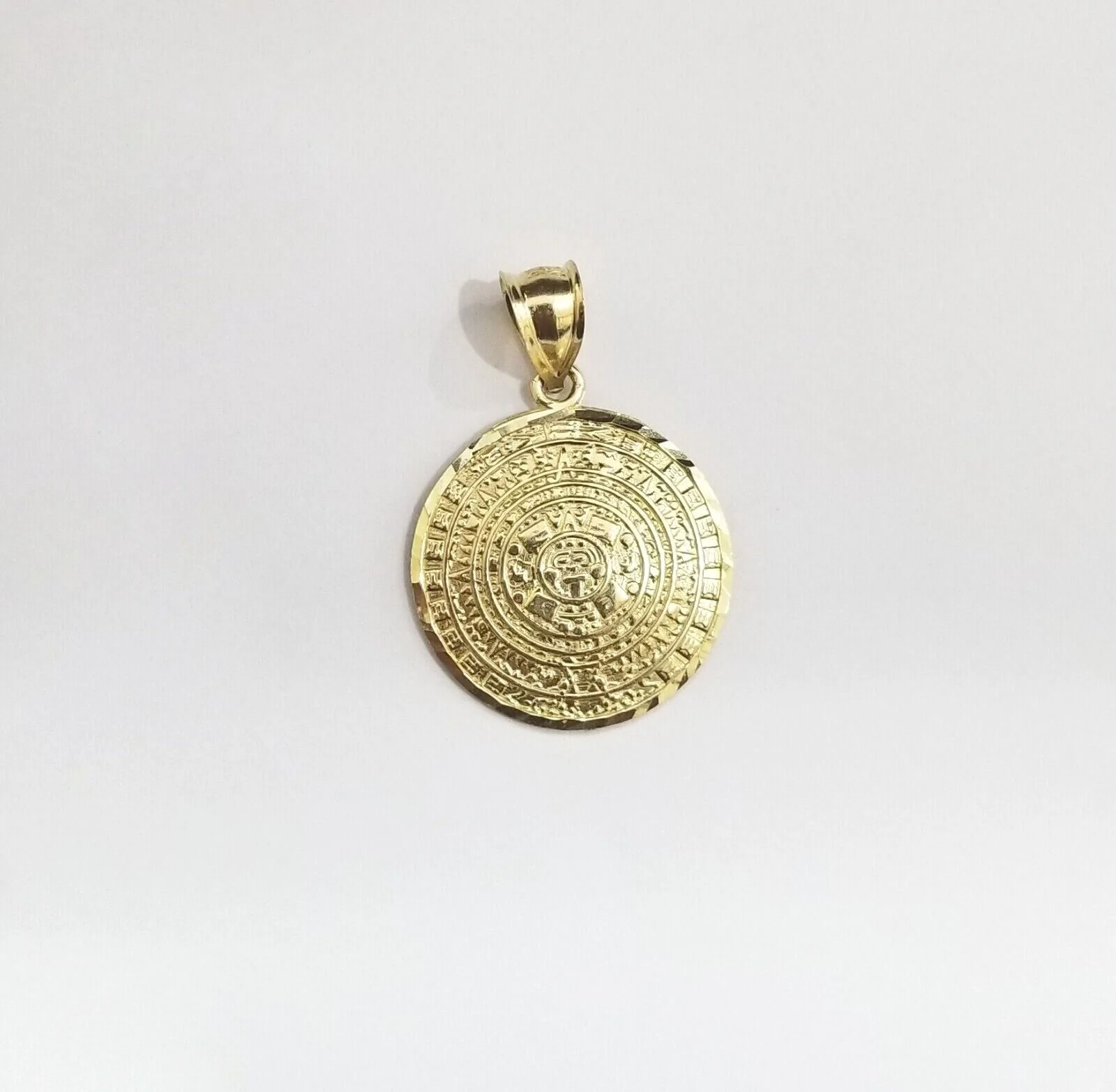 Real 10k Gold Mayan Calendar Circular Charm Pendant 10kt Yellow Gold - Image 3
