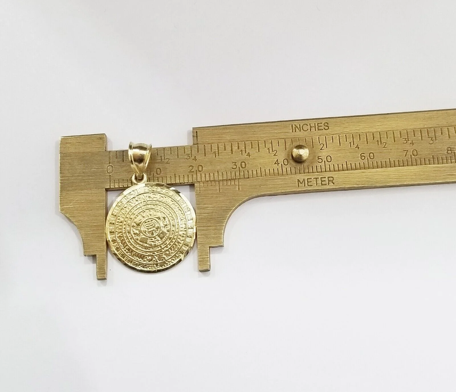 Real 10k Gold Mayan Calendar Circular Charm Pendant 10kt Yellow Gold - Image 4
