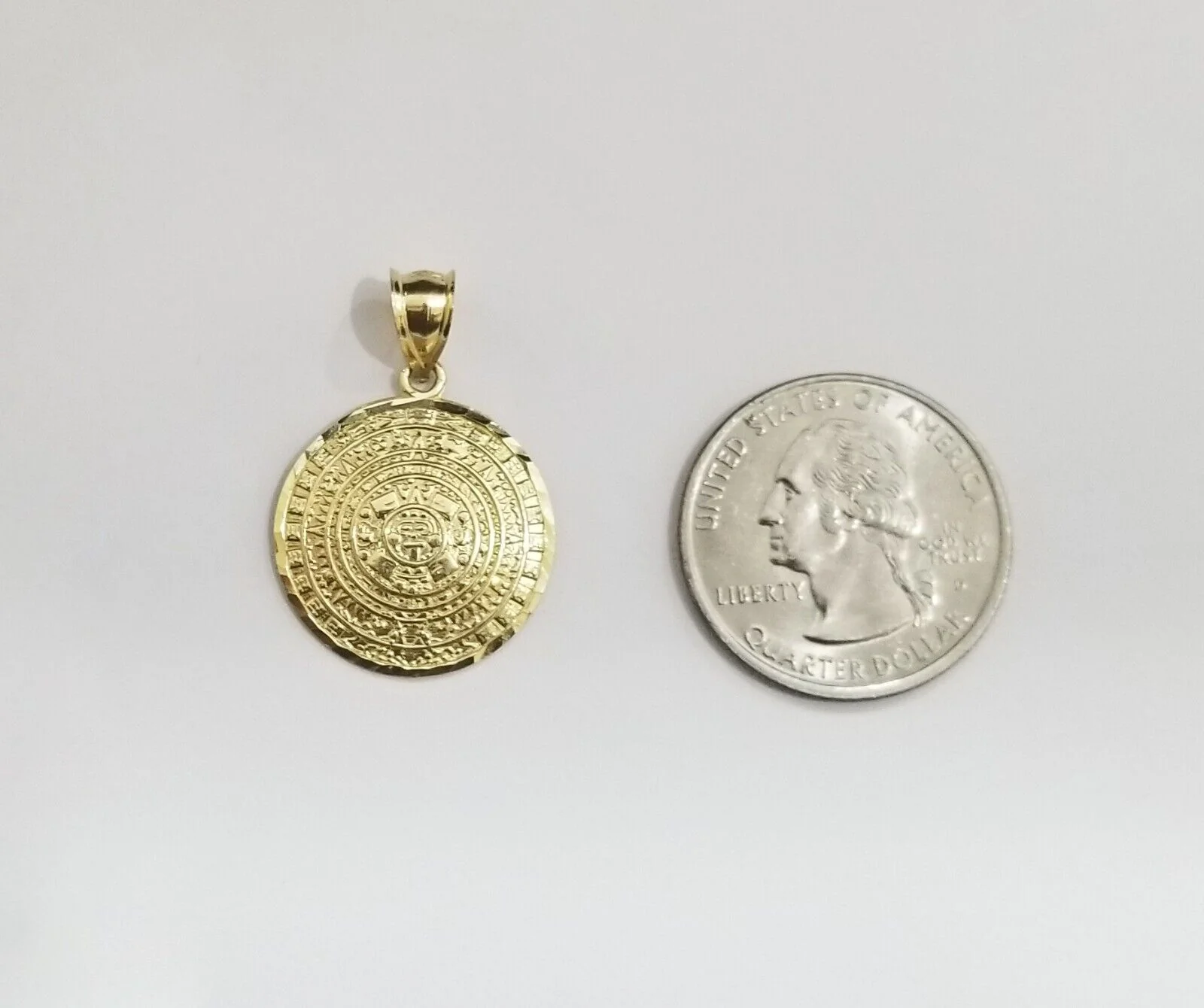 Real 10k Gold Mayan Calendar Circular Charm Pendant 10kt Yellow Gold - Image 5
