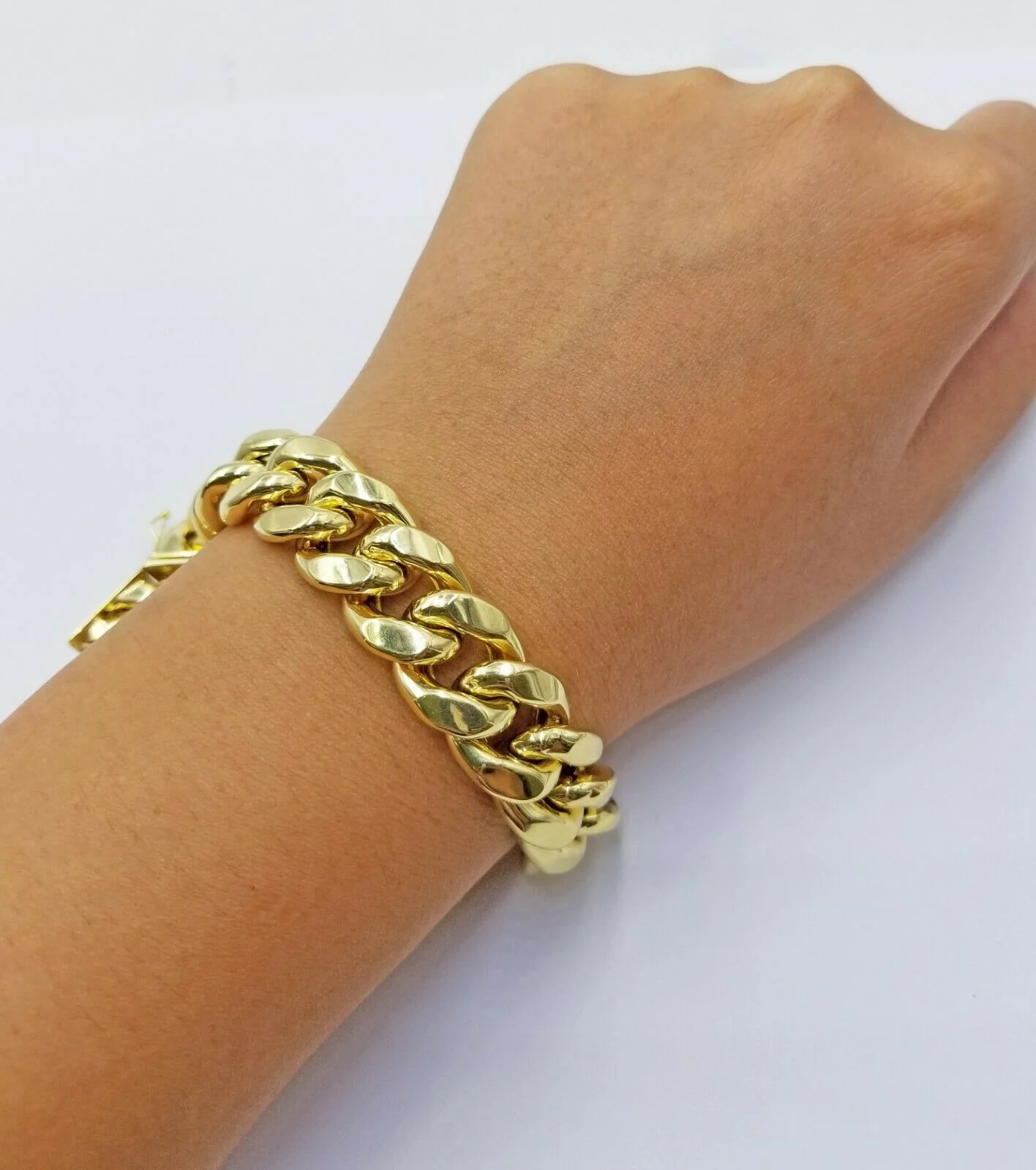 Real 10k Gold Men Bracelet Miami Cuban Link 8" 15mm Box clasp Thick Strong 10kt - Image 4