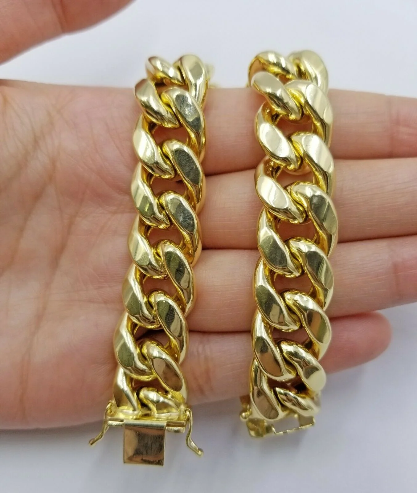 Real 10k Gold Men Bracelet Miami Cuban Link 8" 15mm Box clasp Thick Strong 10kt - Image 5