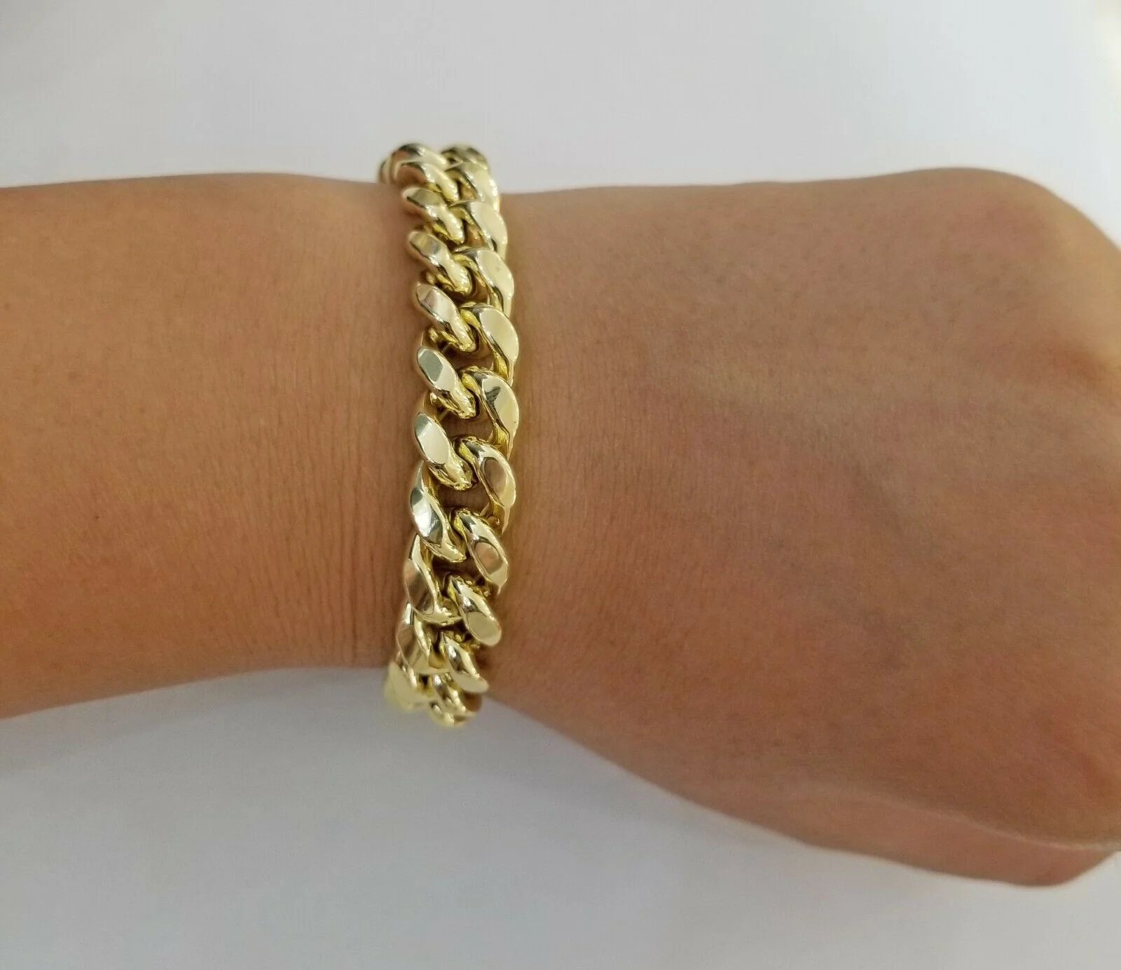 Real 10k Gold Mens Bracelet Cuban Link 9" 11mm Box clasp Strong Miami Cuban 10kt
