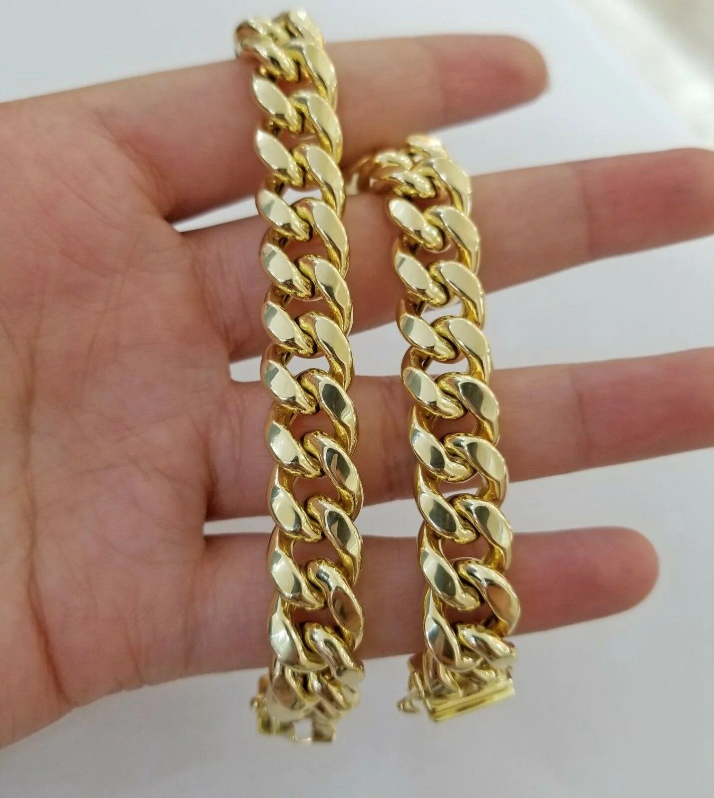 Real 10k Gold Mens Bracelet Cuban Link 9" 11mm Box clasp Strong Miami Cuban 10kt - Image 3