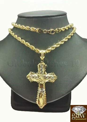 Real 10k Gold Men's Jesus Crucifix Cross Pendent Charm with 28 Inch Rope Chain. - Image 10
