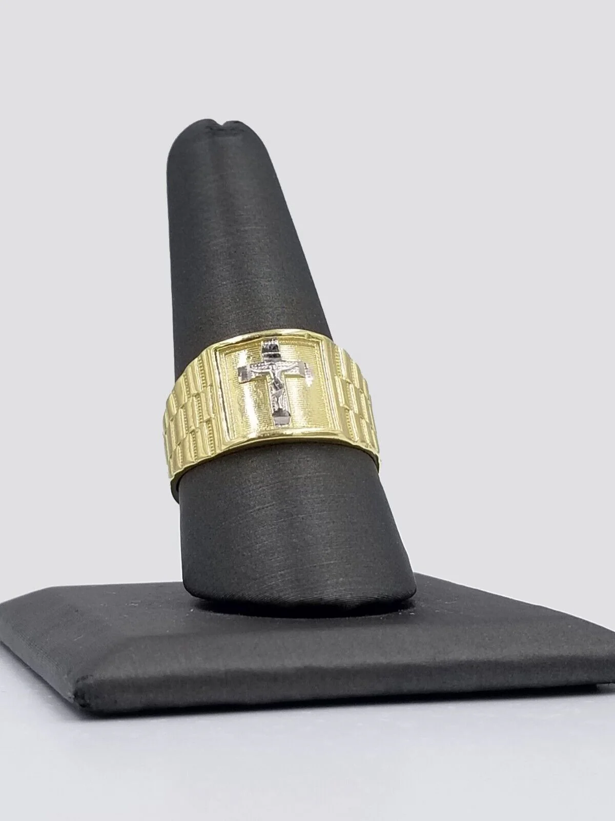 Real 10k Gold Men's Ring Cross All Sizes Yellow Gold Male Casual Pinky Band - Image 2