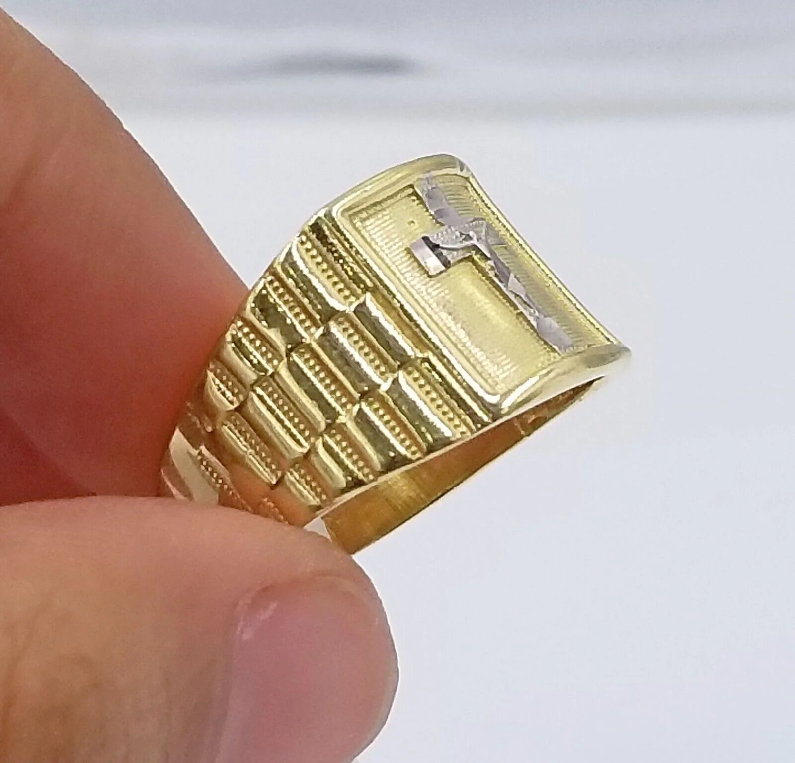 Real 10k Gold Men's Ring Cross All Sizes Yellow Gold Male Casual Pinky Band - Image 3