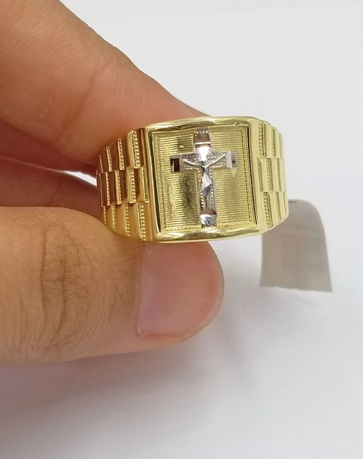Real 10k Gold Men's Ring Cross All Sizes Yellow Gold Male Casual Pinky Band - Image 6