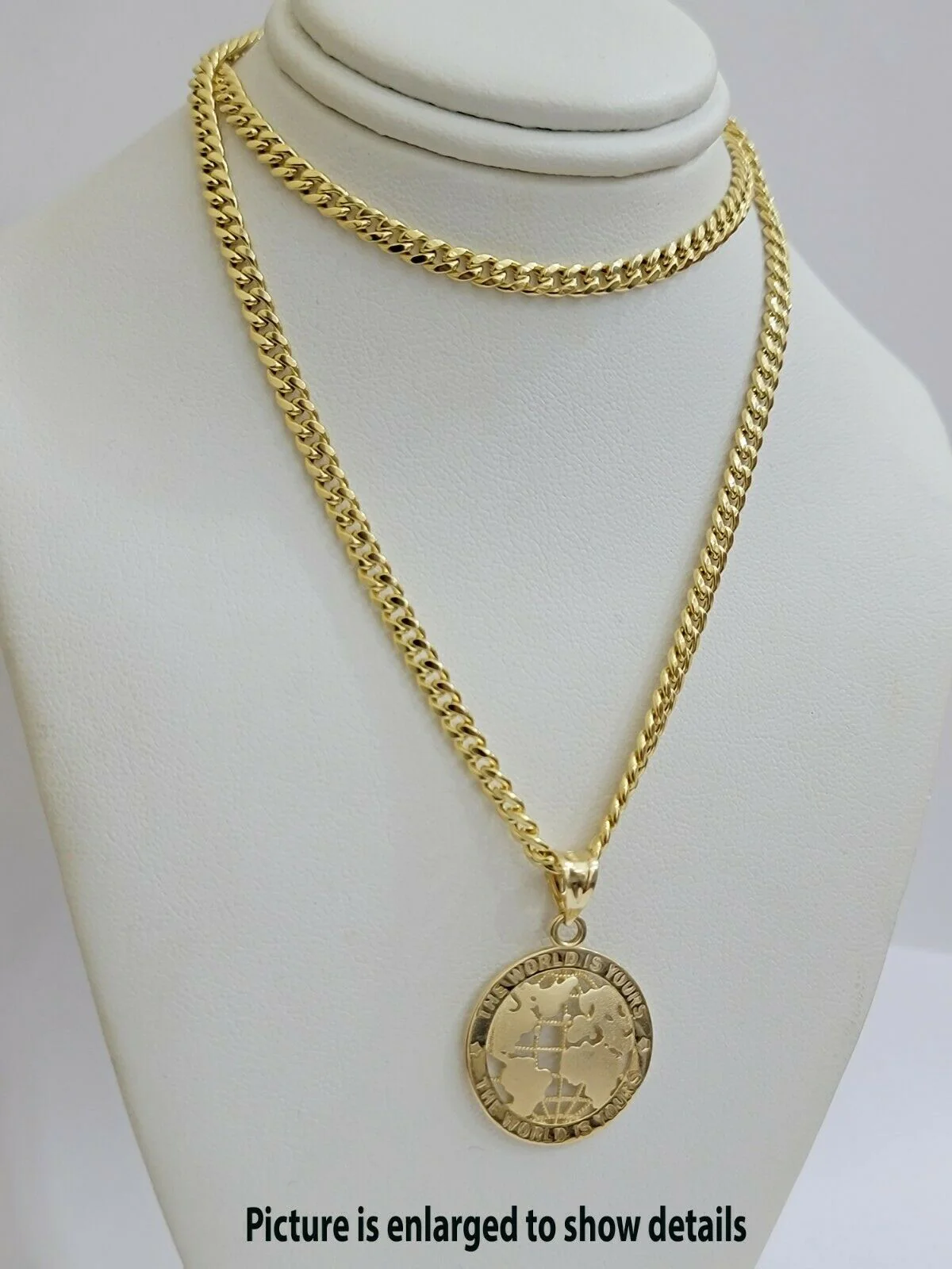 Real 10k Gold Miami Cuban 24" Chain Pendant Set 3.5mm Necklace World Map Charm - Image 10
