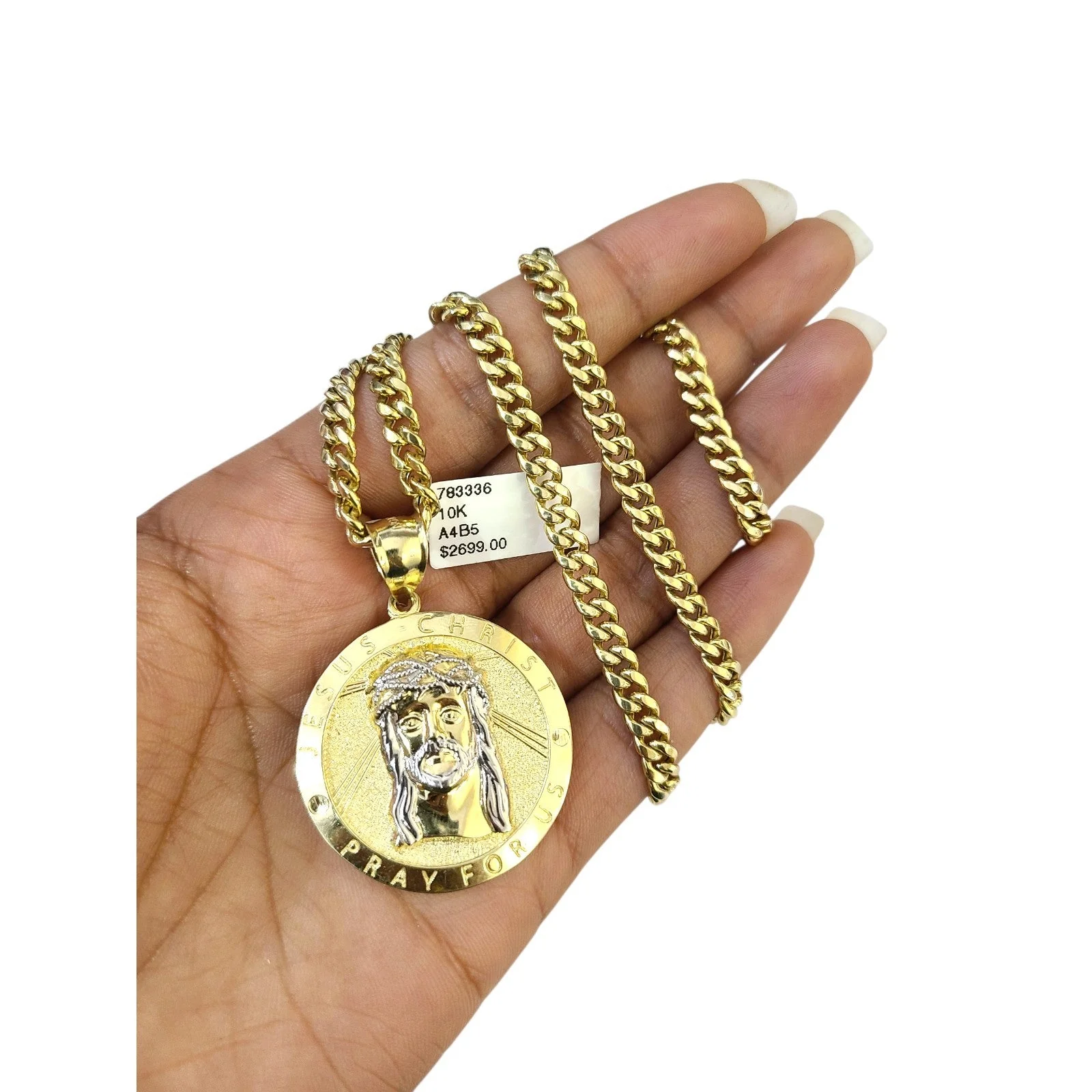 Real 10K Gold Miami Cuban Chain Jesus Christ 20"-28" 4mm Pendant Necklace SET - Image 2