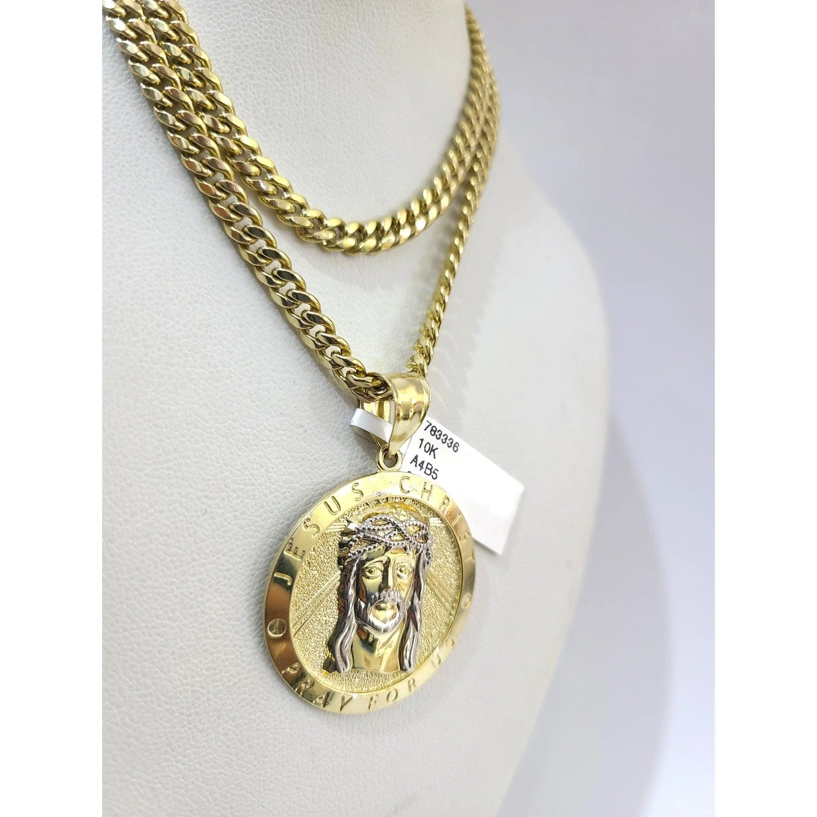Real 10K Gold Miami Cuban Chain Jesus Christ 20"-28" 4mm Pendant Necklace SET - Image 3