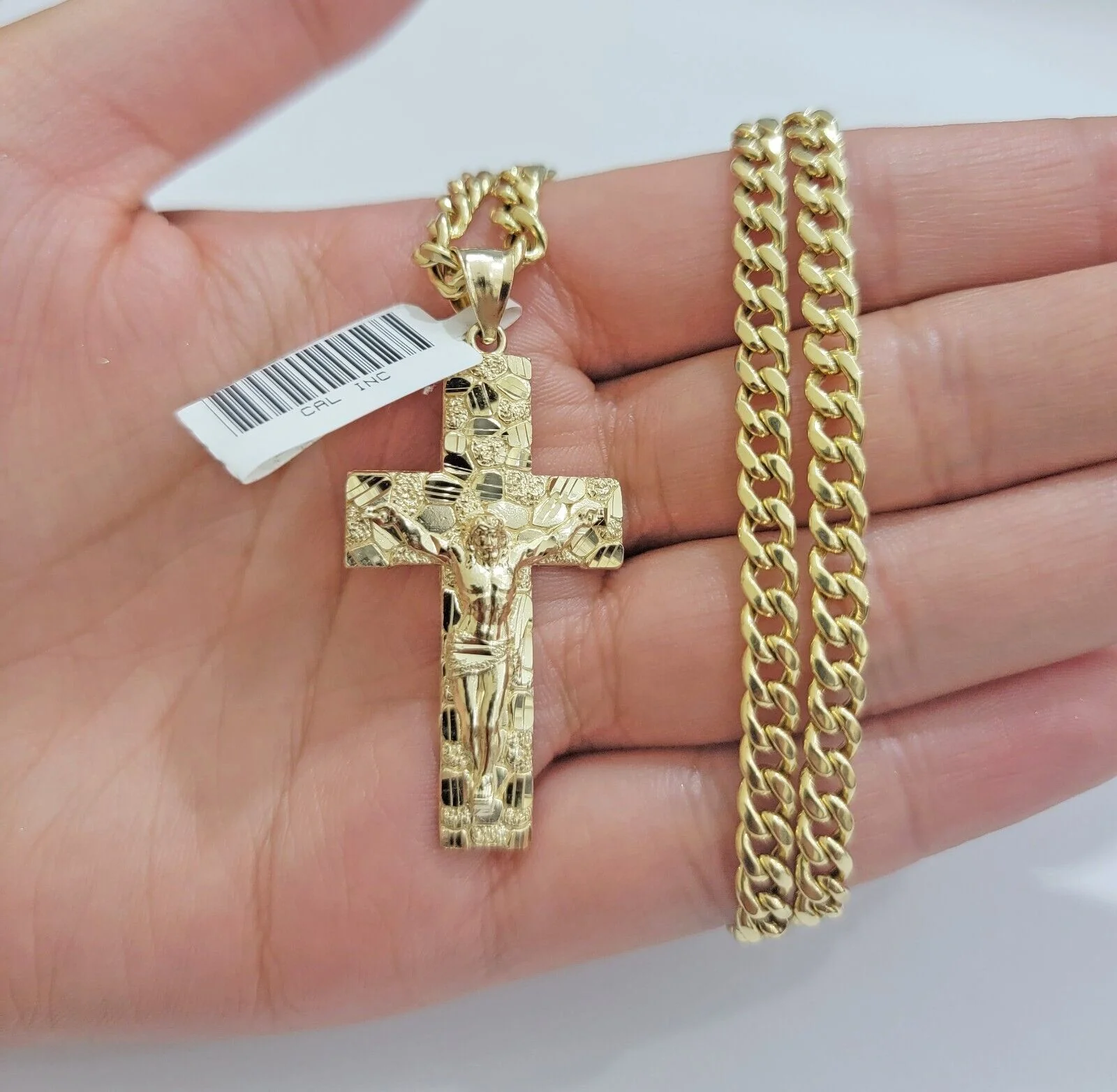REAL 10k Gold Miami Cuban link Chain Pendant Nugget Charm & 5mm 22Inch Necklace - Image 3