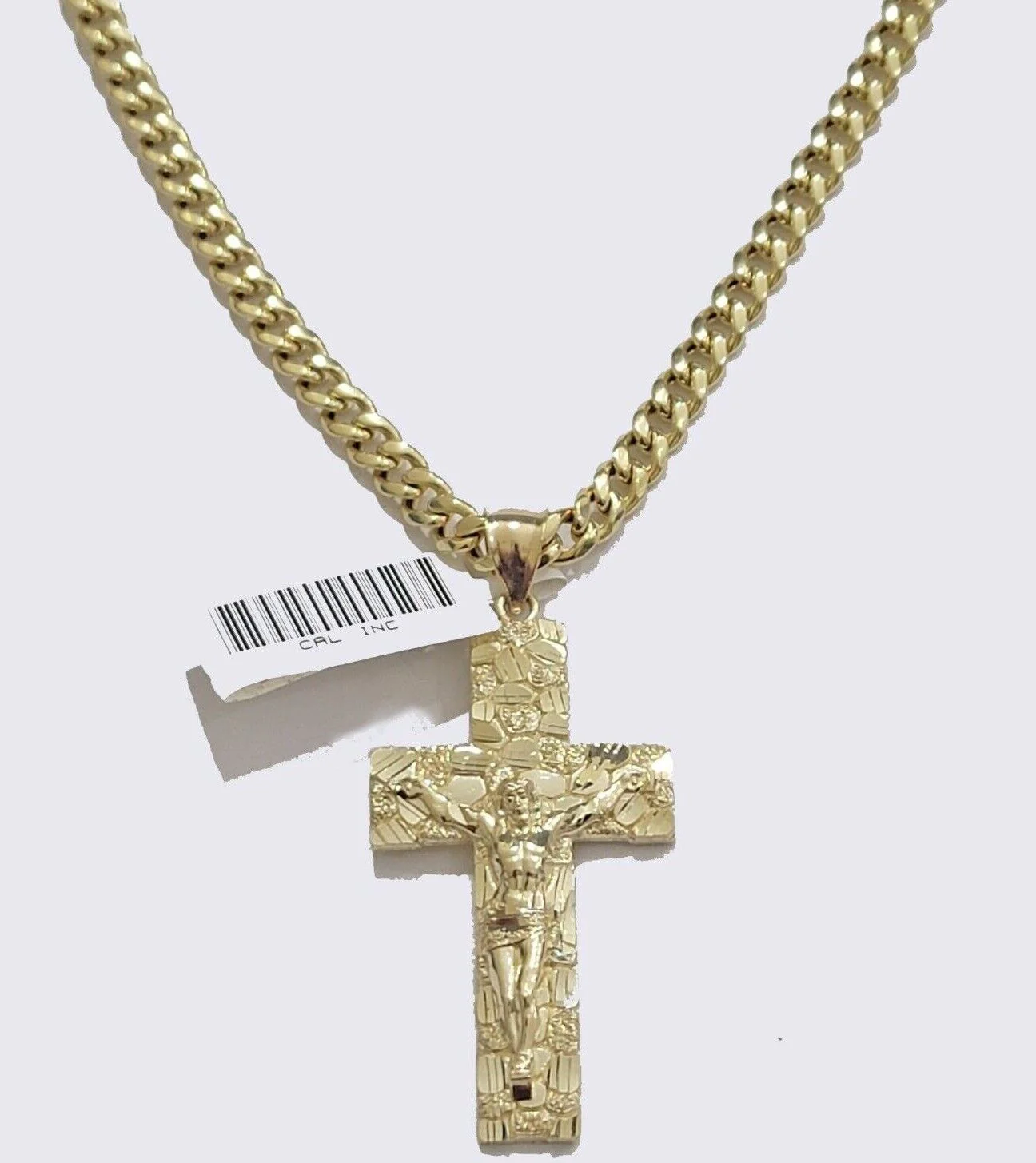 REAL 10k Gold Miami Cuban link Chain Pendant Nugget Charm & 5mm 22Inch Necklace - Image 9