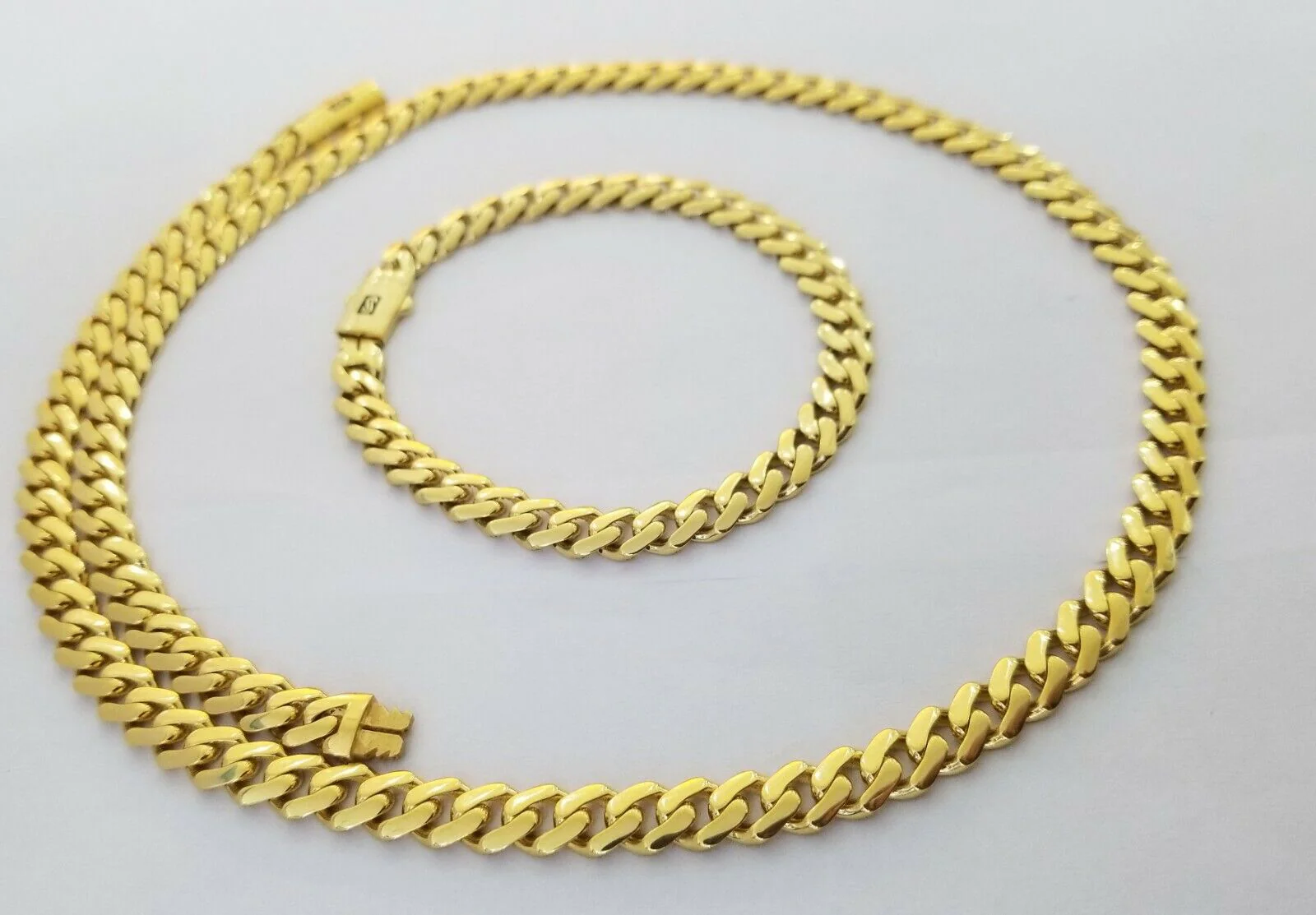 Real 10k Gold Miami Cuban Link Royal 8mm Monaco chain and Bracelet Set - Image 2