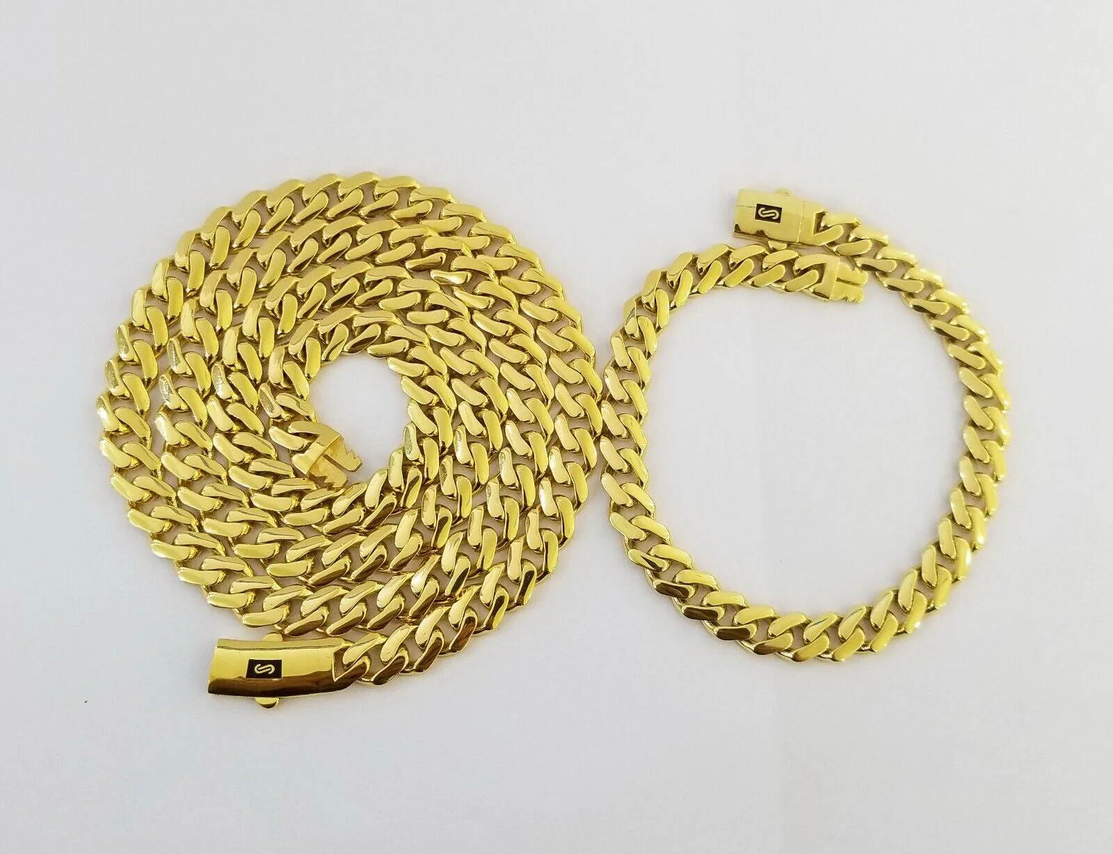 Real 10k Gold Miami Cuban Link Royal 8mm Monaco chain and Bracelet Set - Image 3
